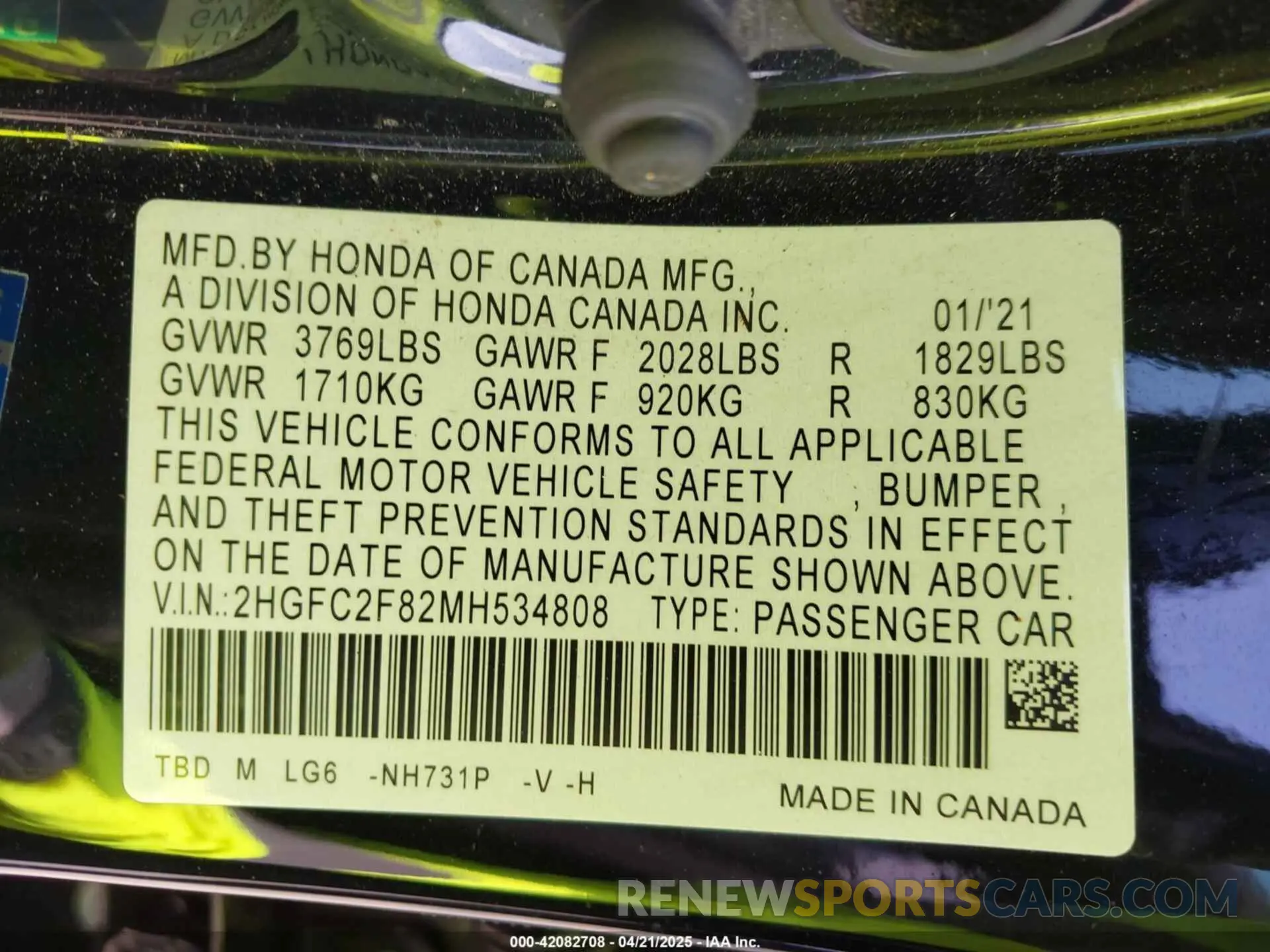 9 Photograph of a damaged car 2HGFC2F82MH534808 HONDA CIVIC 2021