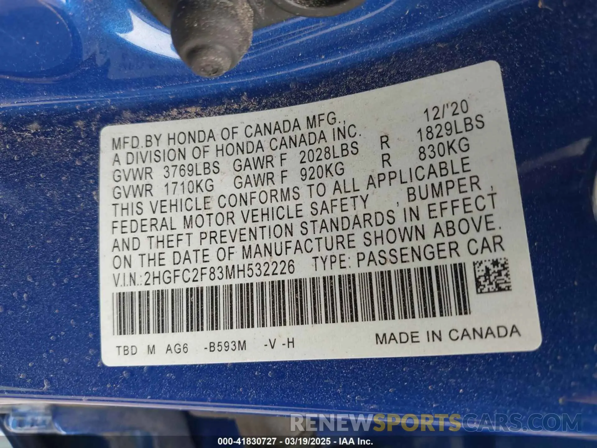 9 Photograph of a damaged car 2HGFC2F83MH532226 HONDA CIVIC 2021