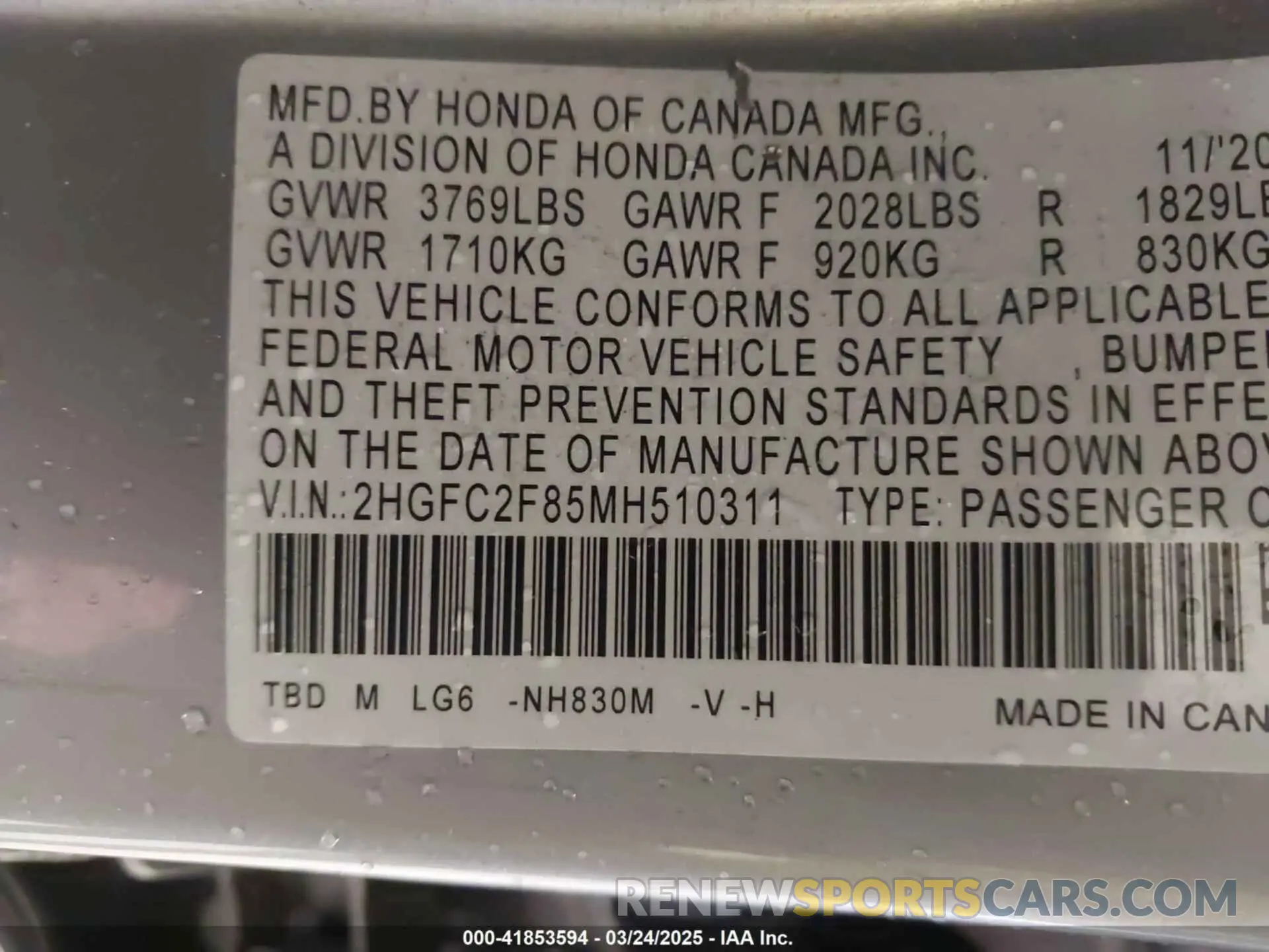 9 Фотография поврежденного автомобиля 2HGFC2F85MH510311 HONDA CIVIC 2021
