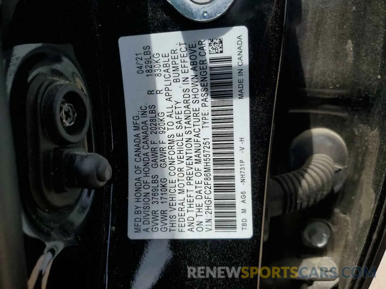 12 Photograph of a damaged car 2HGFC2F86MH557251 HONDA CIVIC 2021