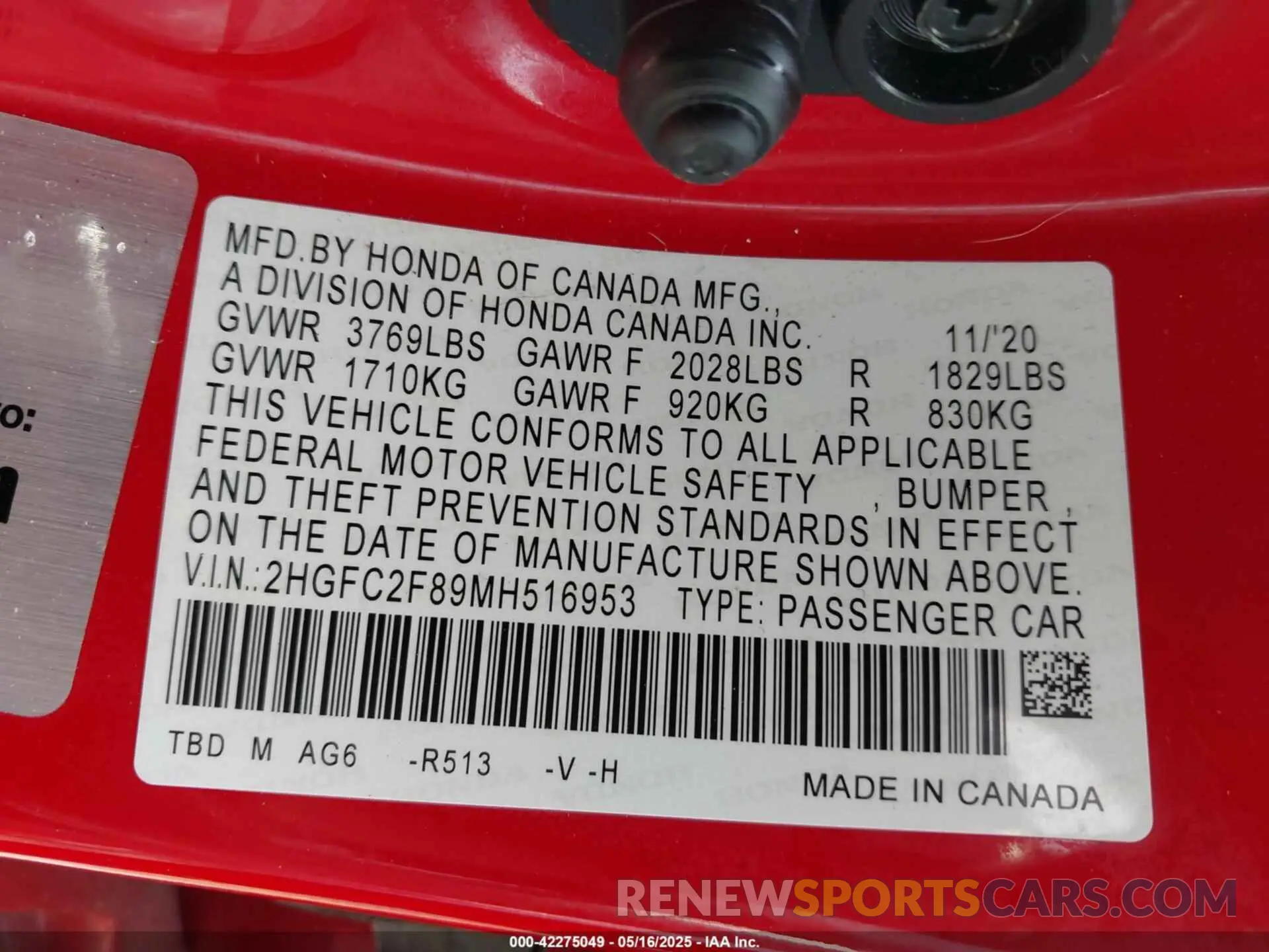 9 Фотография поврежденного автомобиля 2HGFC2F89MH516953 HONDA CIVIC 2021