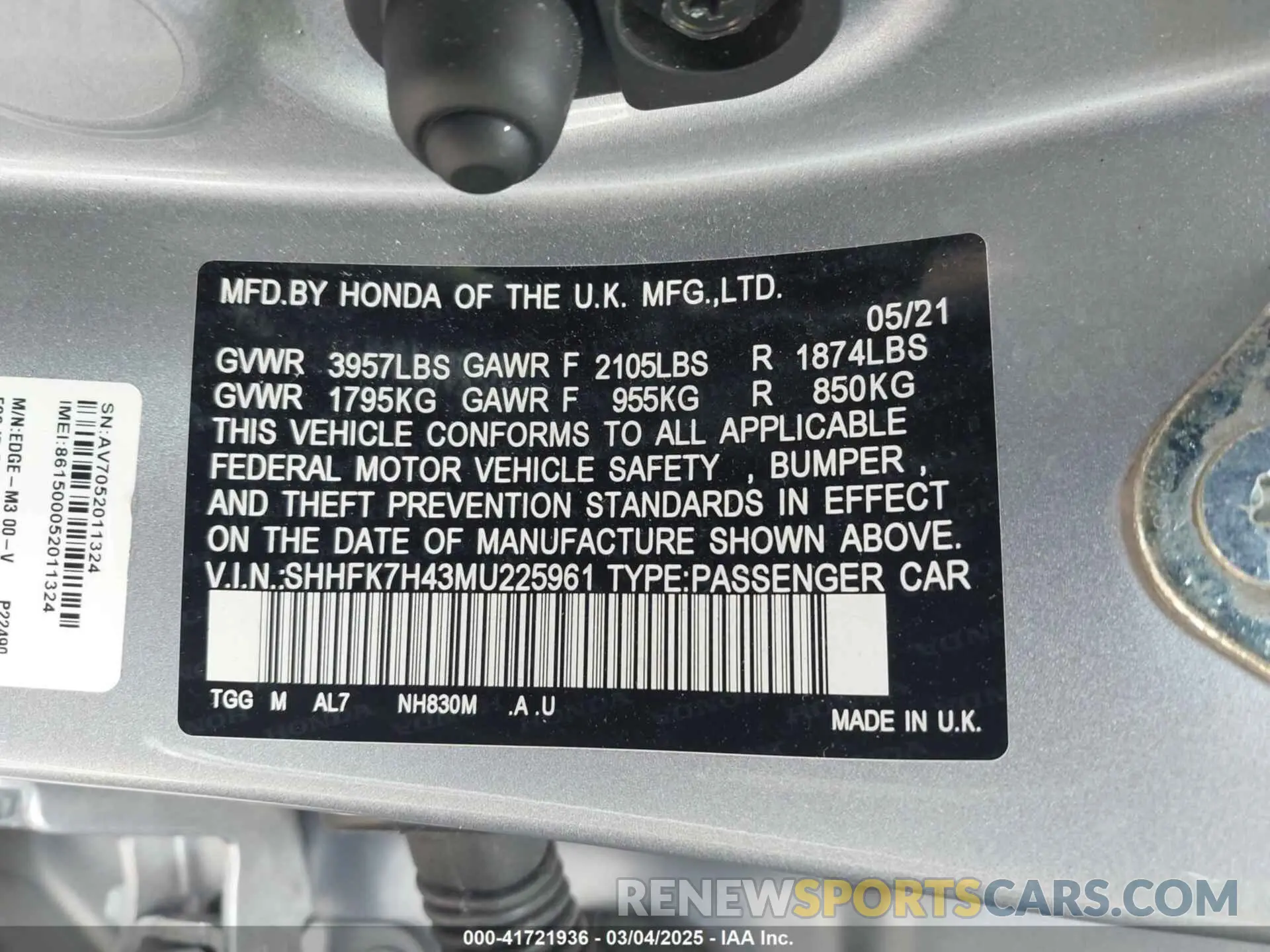 9 Фотография поврежденного автомобиля SHHFK7H43MU225961 HONDA CIVIC 2021