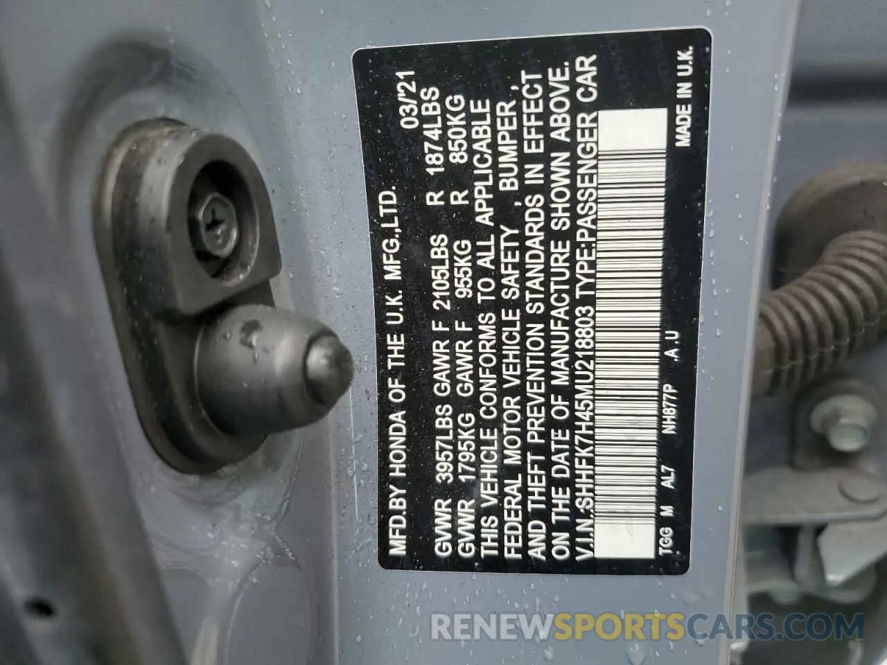 14 Photograph of a damaged car SHHFK7H45MU218803 HONDA CIVIC 2021