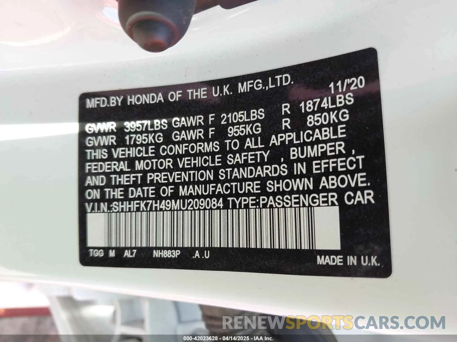 9 Photograph of a damaged car SHHFK7H49MU209084 HONDA CIVIC 2021
