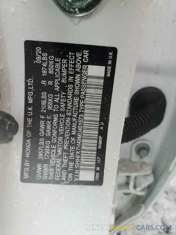 13 Фотография поврежденного автомобиля SHHFK7H49MU401573 HONDA CIVIC 2021