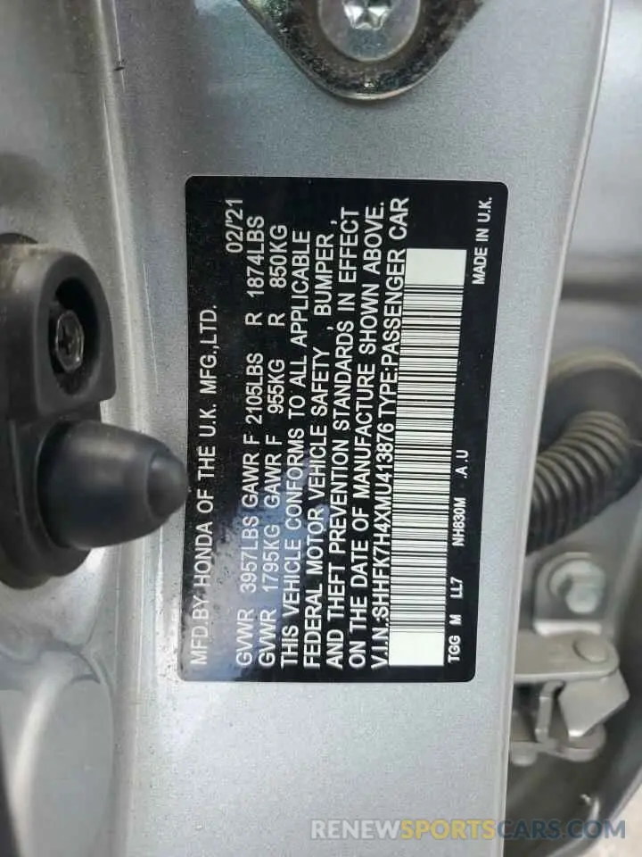 12 Photograph of a damaged car SHHFK7H4XMU413876 HONDA CIVIC 2021