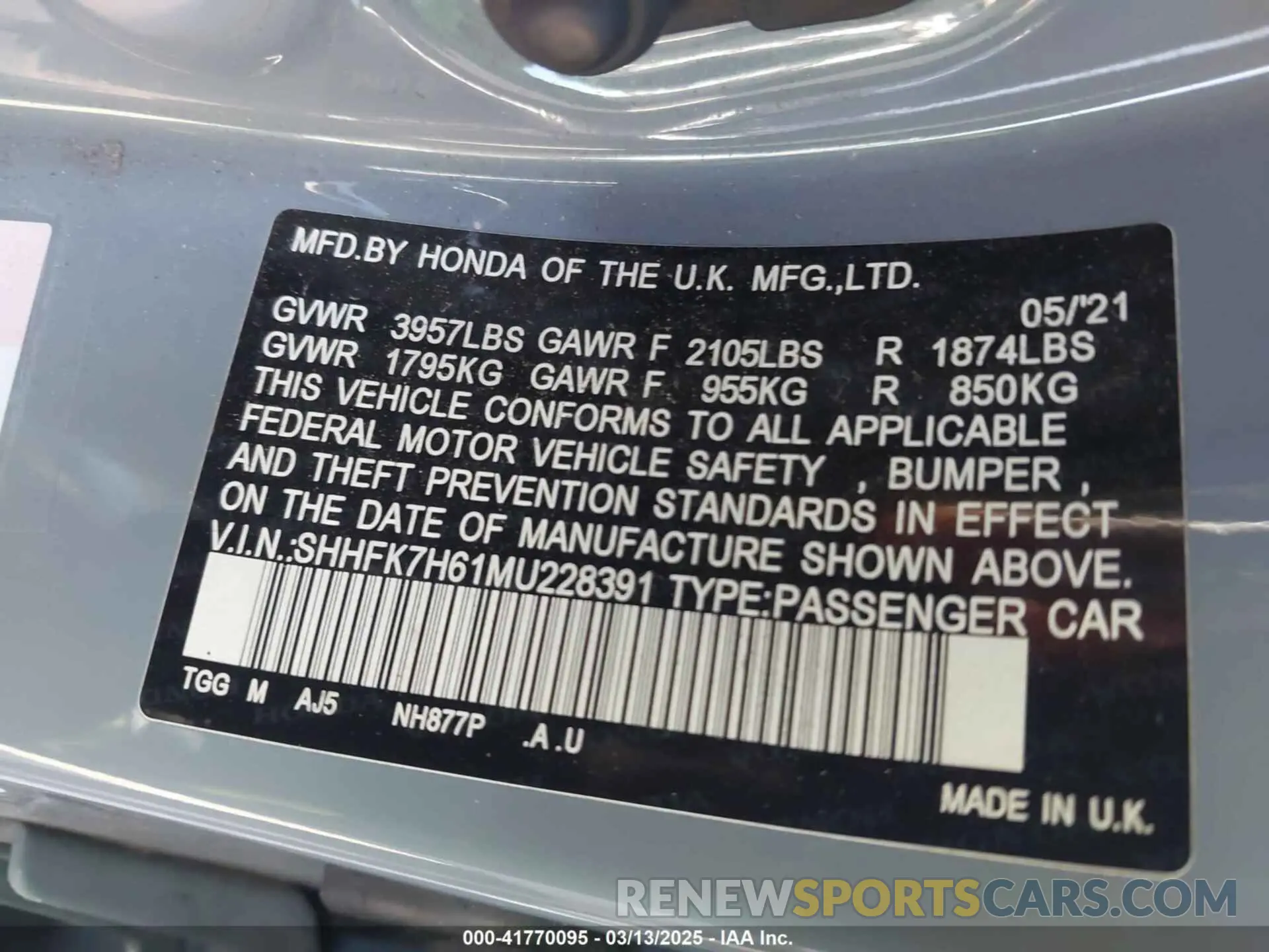 9 Фотография поврежденного автомобиля SHHFK7H61MU228391 HONDA CIVIC 2021