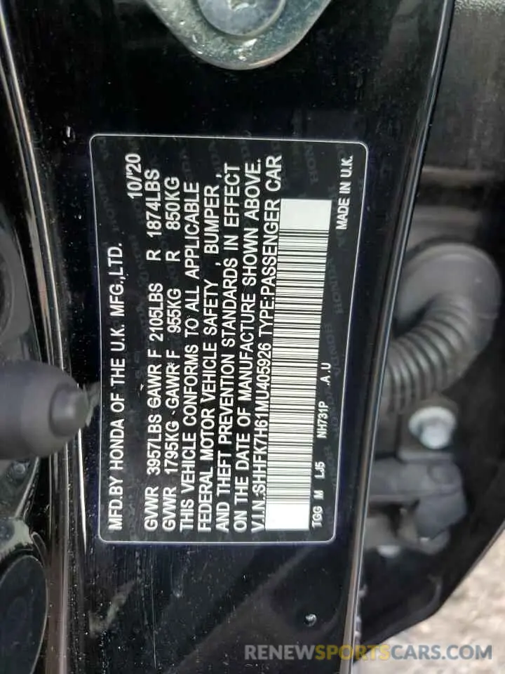 13 Фотография поврежденного автомобиля SHHFK7H61MU405926 HONDA CIVIC 2021