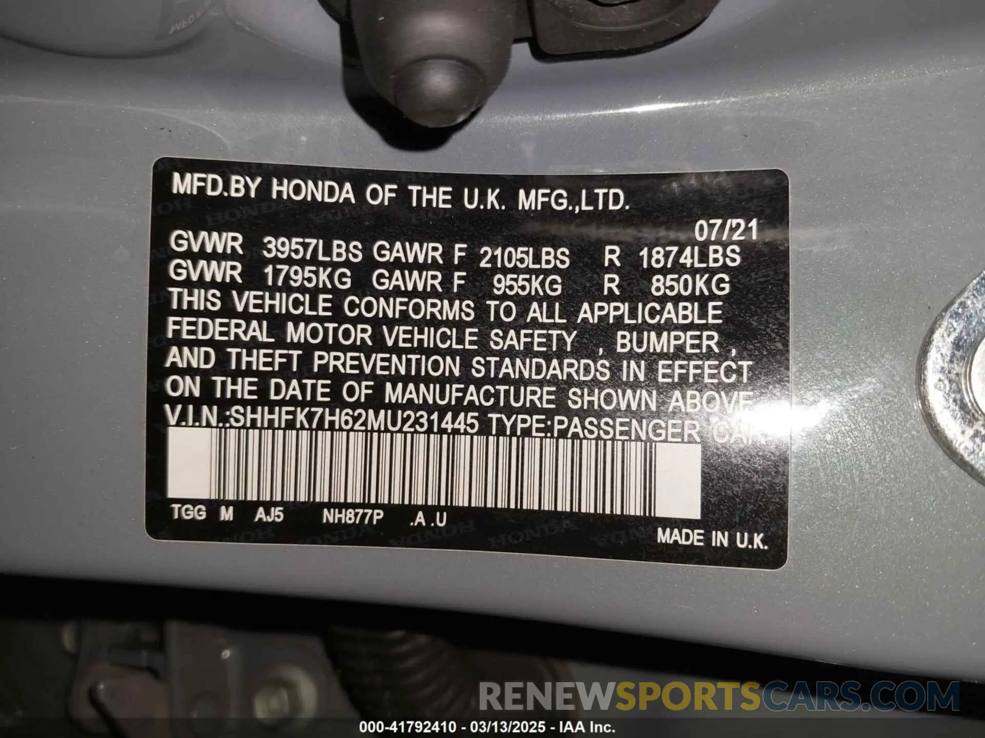 9 Фотография поврежденного автомобиля SHHFK7H62MU231445 HONDA CIVIC 2021