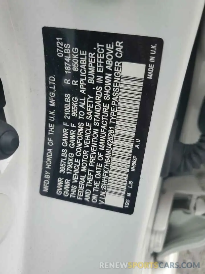 13 Photograph of a damaged car SHHFK7H64MU425281 HONDA CIVIC 2021