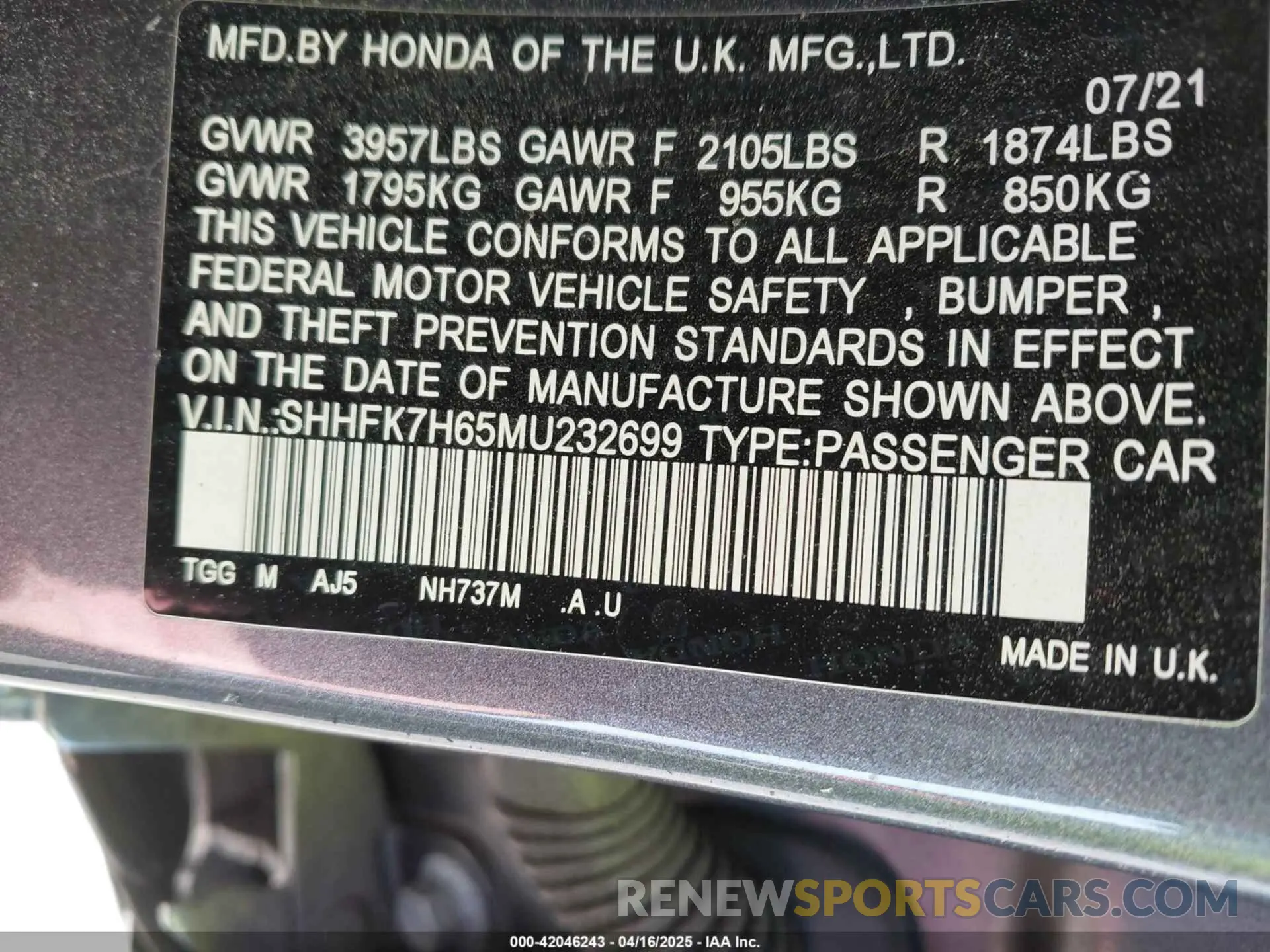 9 Photograph of a damaged car SHHFK7H65MU232699 HONDA CIVIC 2021