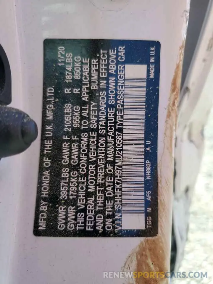14 Photograph of a damaged car SHHFK7H97MU210567 HONDA CIVIC 2021