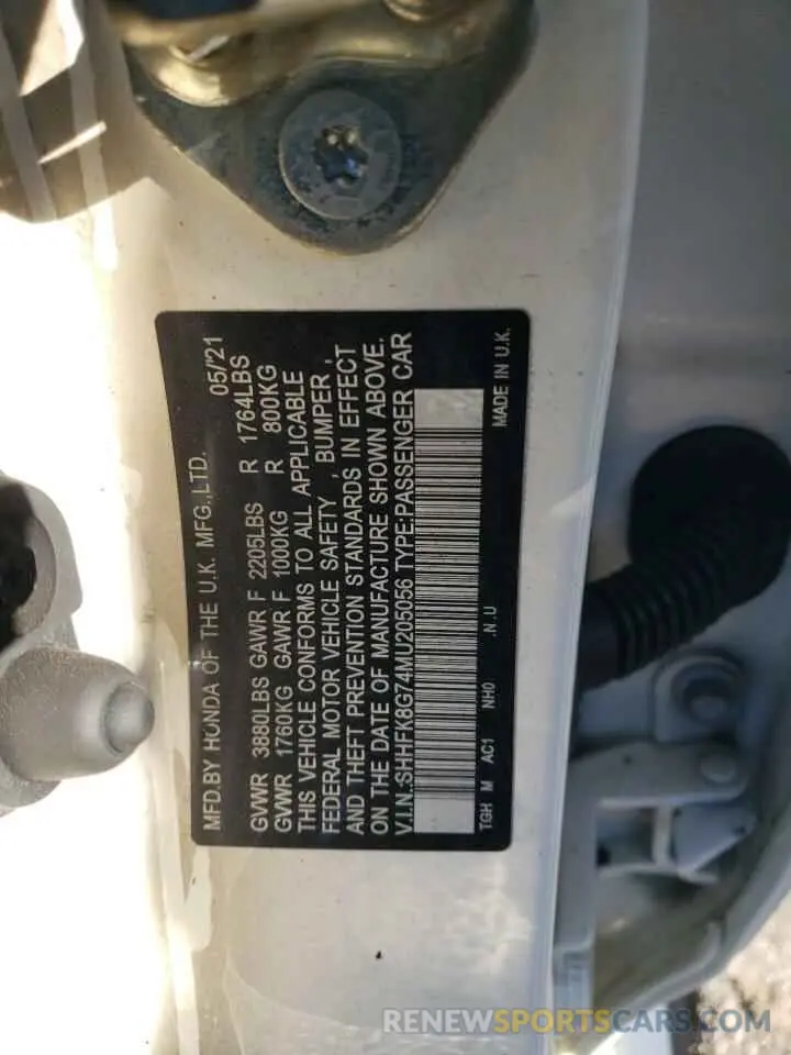 14 Photograph of a damaged car SHHFK8G74MU205056 HONDA CIVIC 2021
