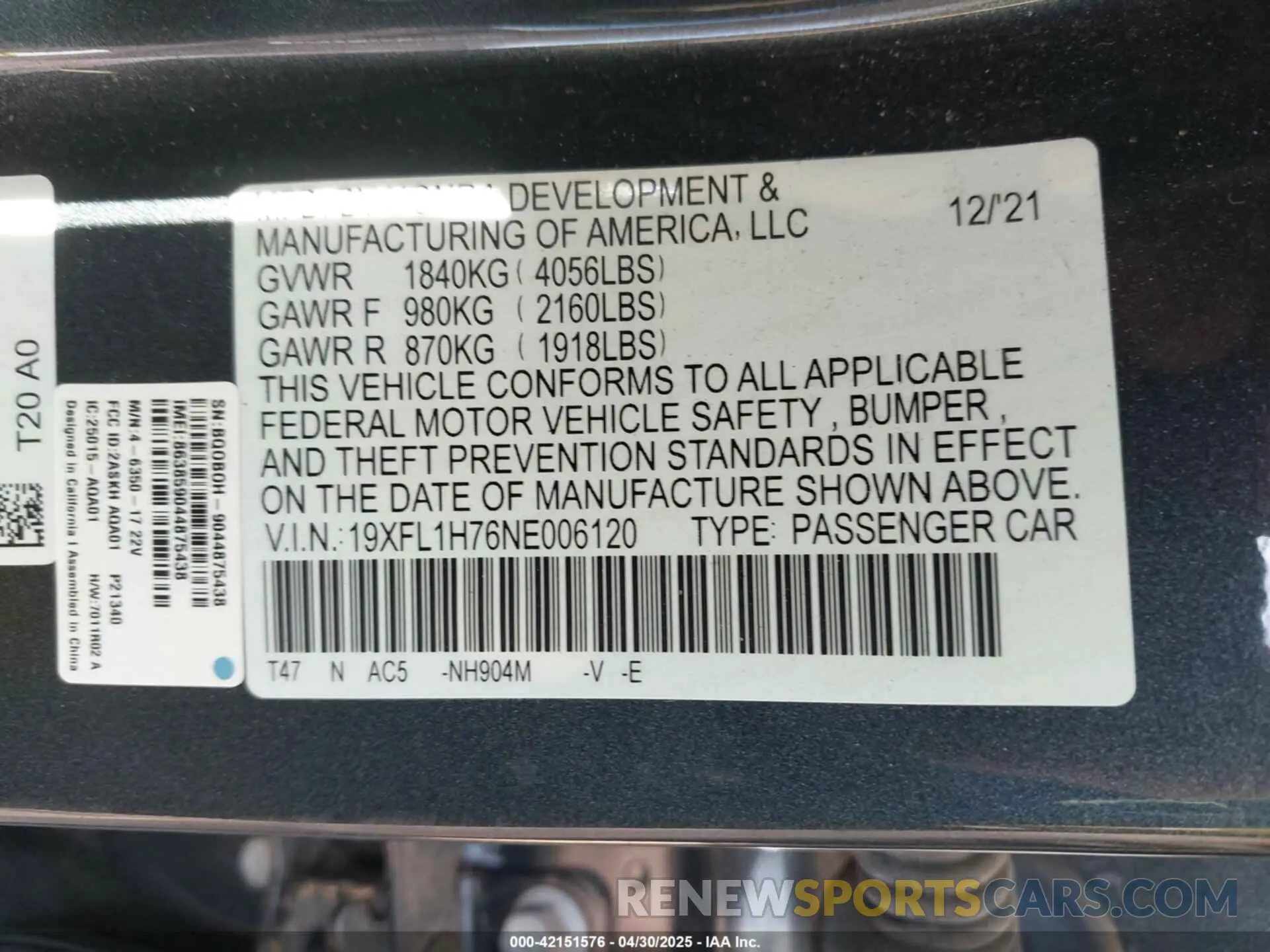 9 Photograph of a damaged car 19XFL1H76NE006120 HONDA CIVIC 2022