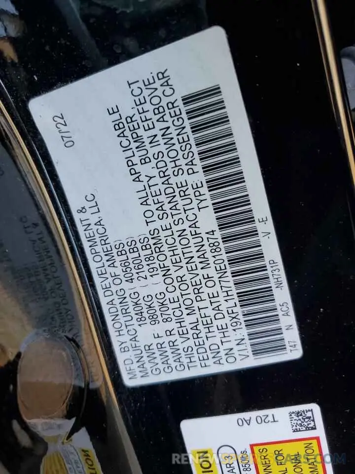 12 Фотография поврежденного автомобиля 19XFL1H77NE018874 HONDA CIVIC 2022