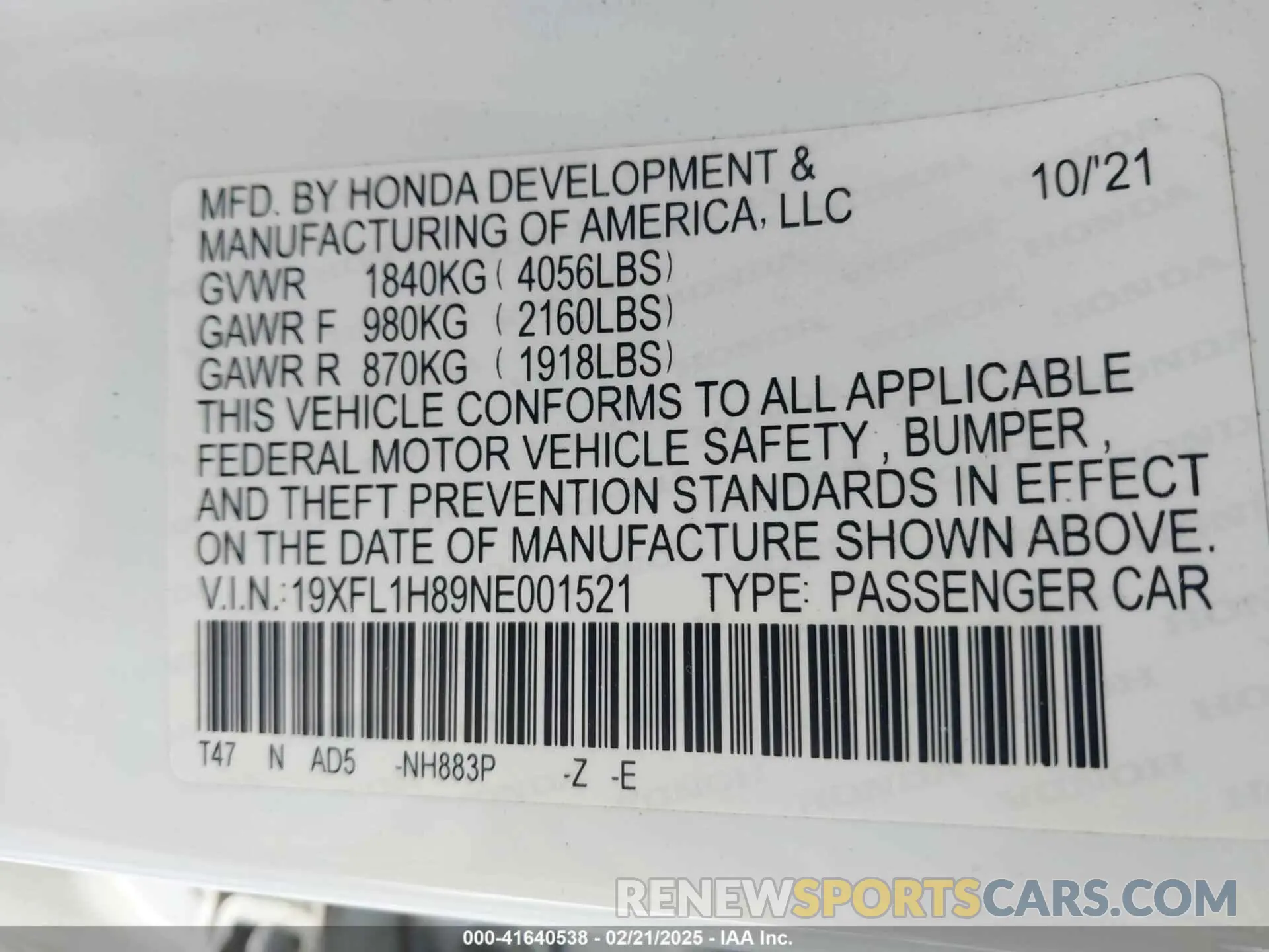 9 Фотография поврежденного автомобиля 19XFL1H89NE001521 HONDA CIVIC 2022