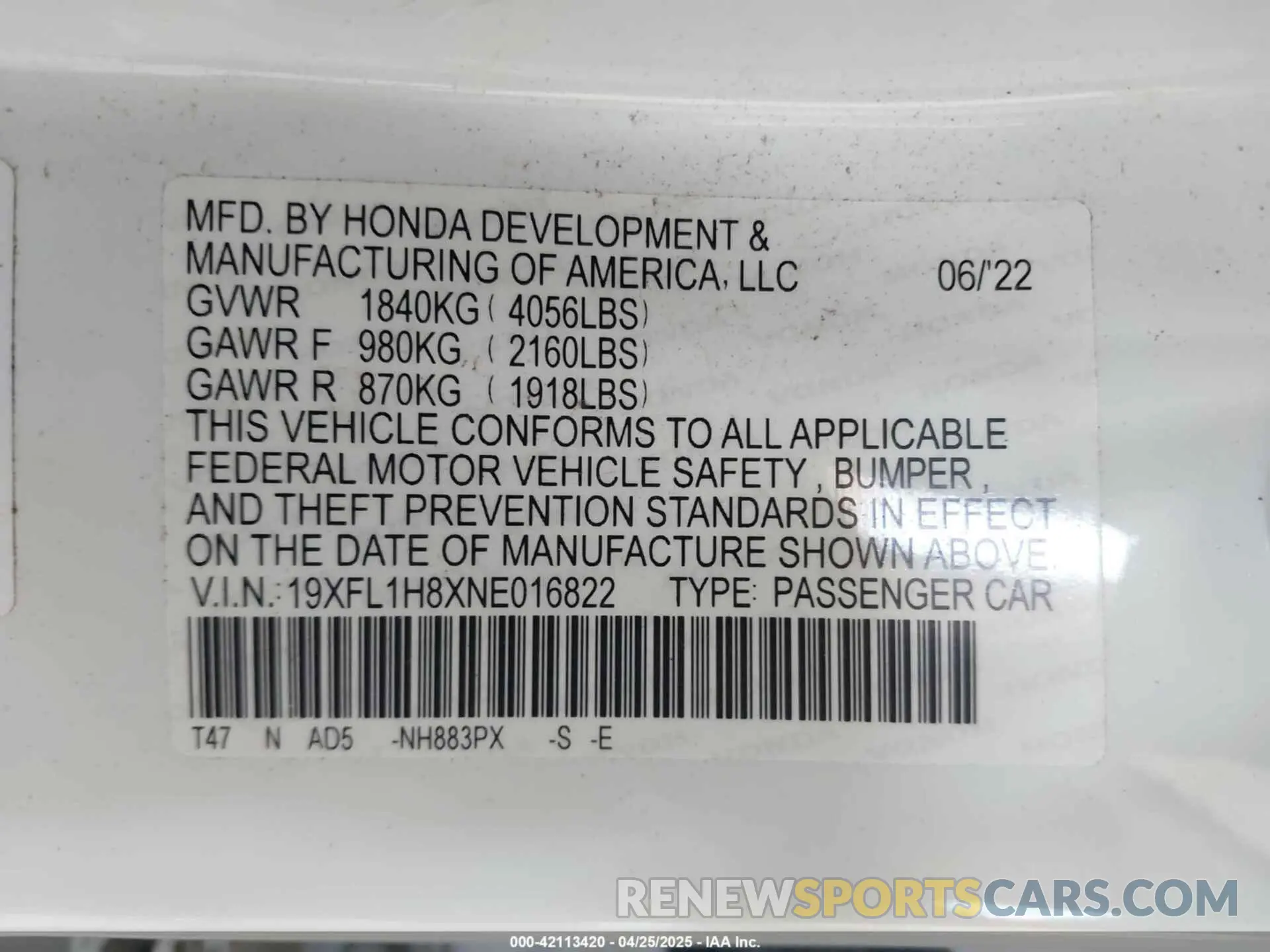 9 Photograph of a damaged car 19XFL1H8XNE016822 HONDA CIVIC 2022