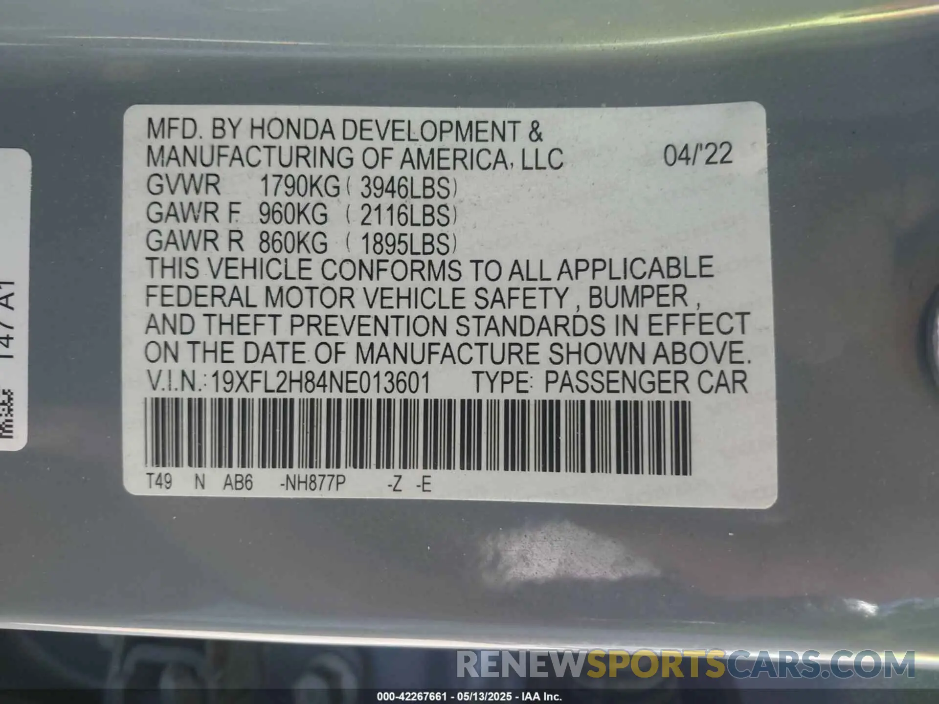 9 Фотография поврежденного автомобиля 19XFL2H84NE013601 HONDA CIVIC 2022