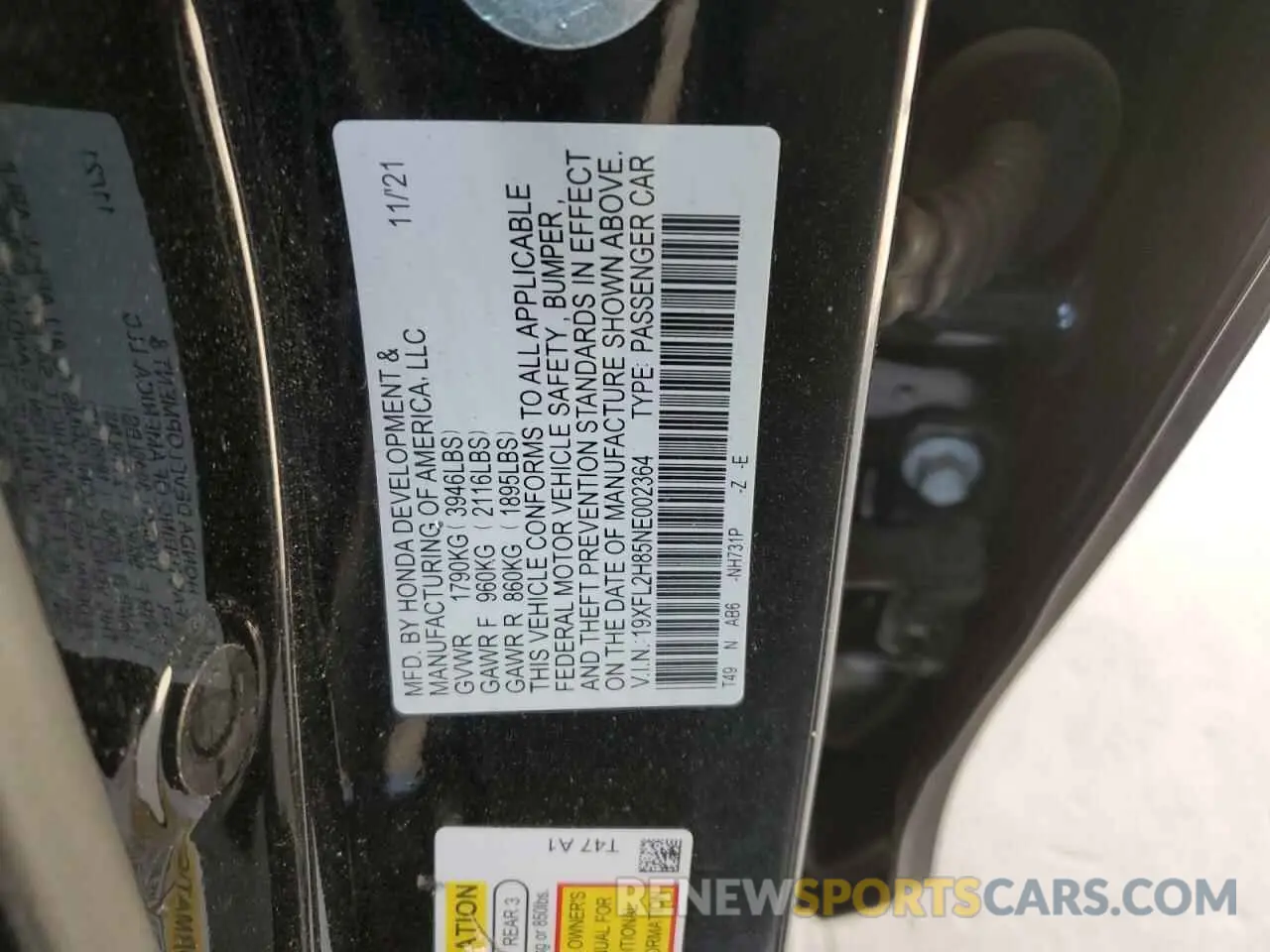 12 Фотография поврежденного автомобиля 19XFL2H85NE002364 HONDA CIVIC 2022