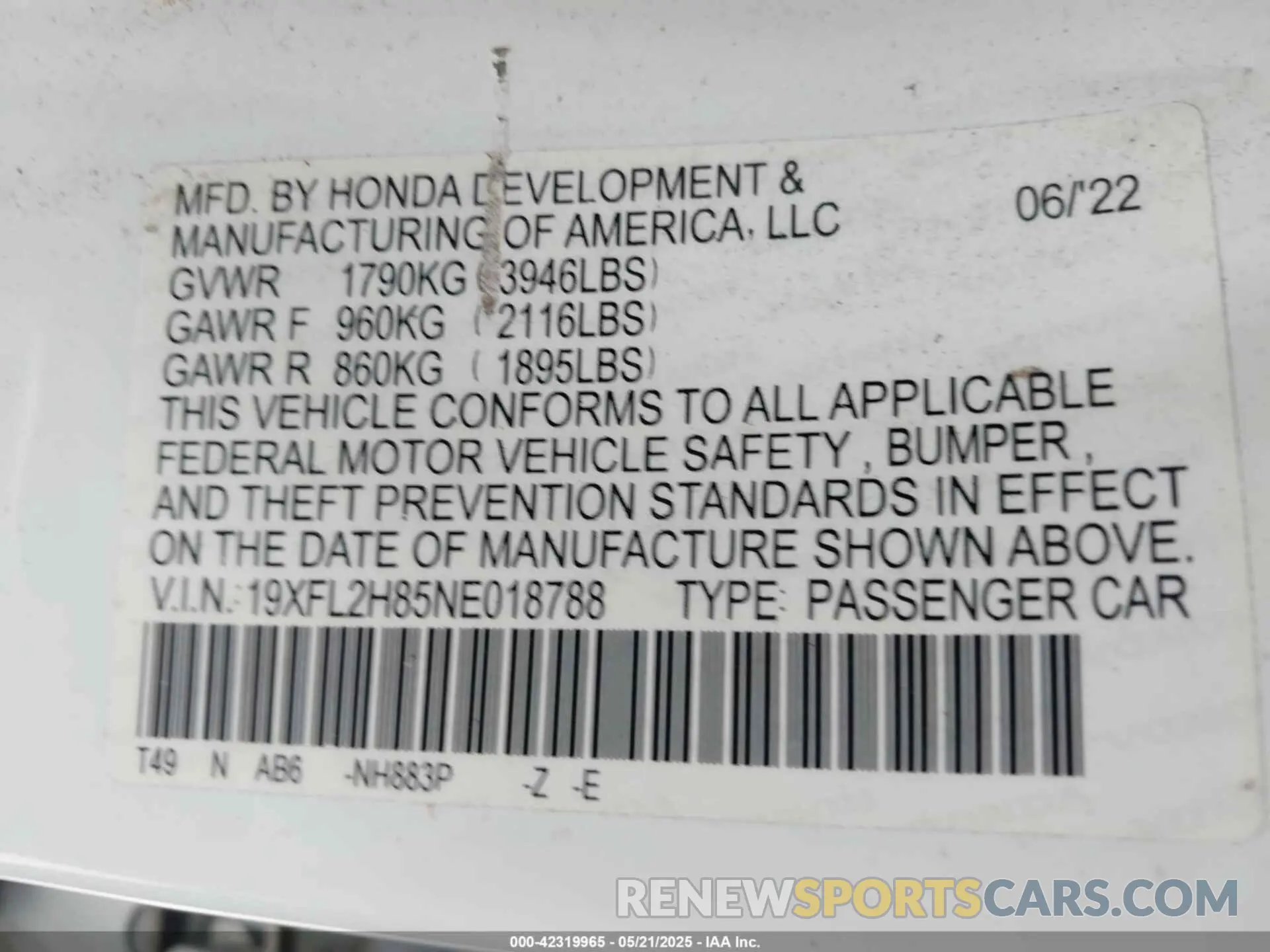 9 Фотография поврежденного автомобиля 19XFL2H85NE018788 HONDA CIVIC 2022
