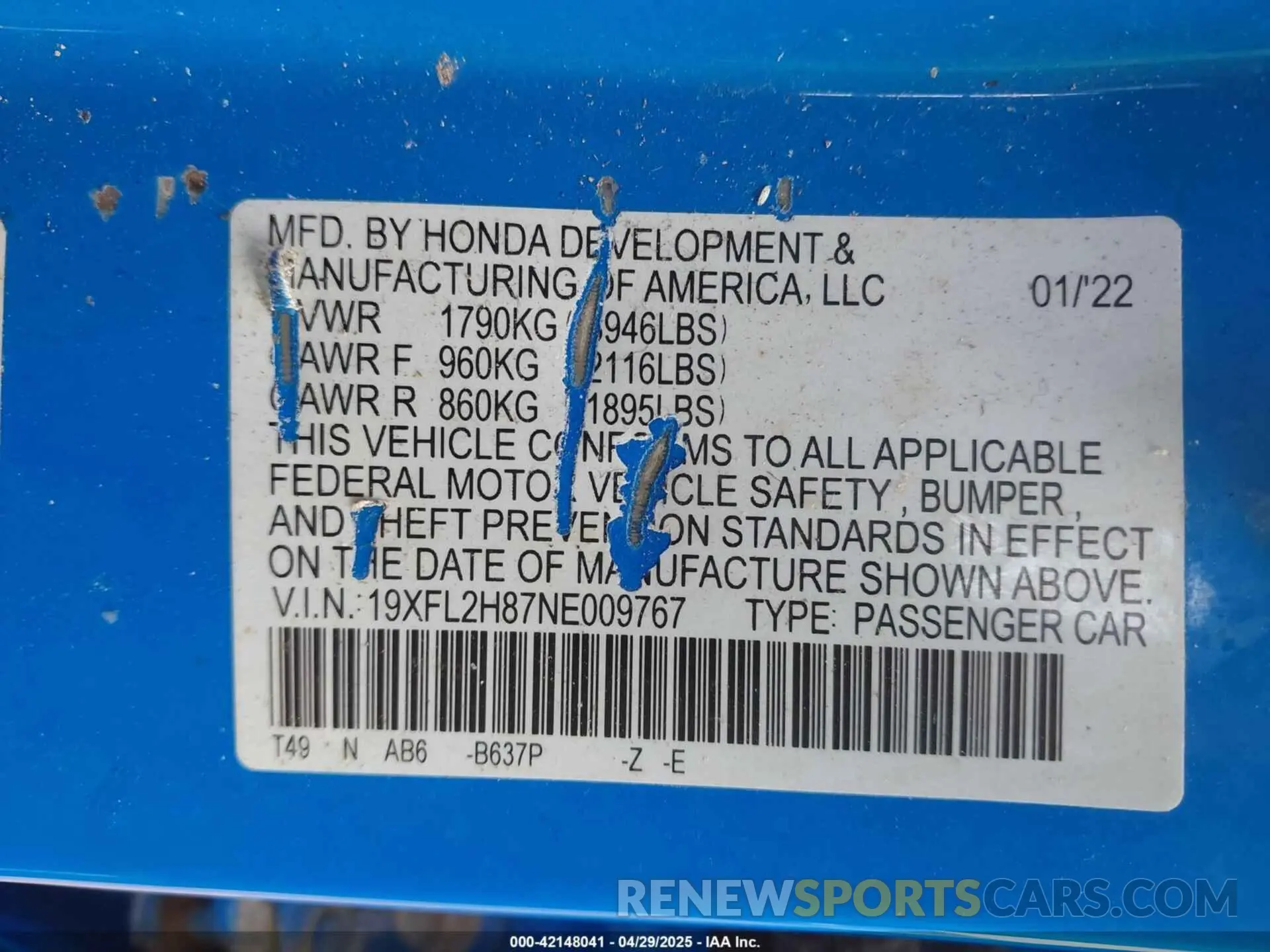 9 Фотография поврежденного автомобиля 19XFL2H87NE009767 HONDA CIVIC 2022