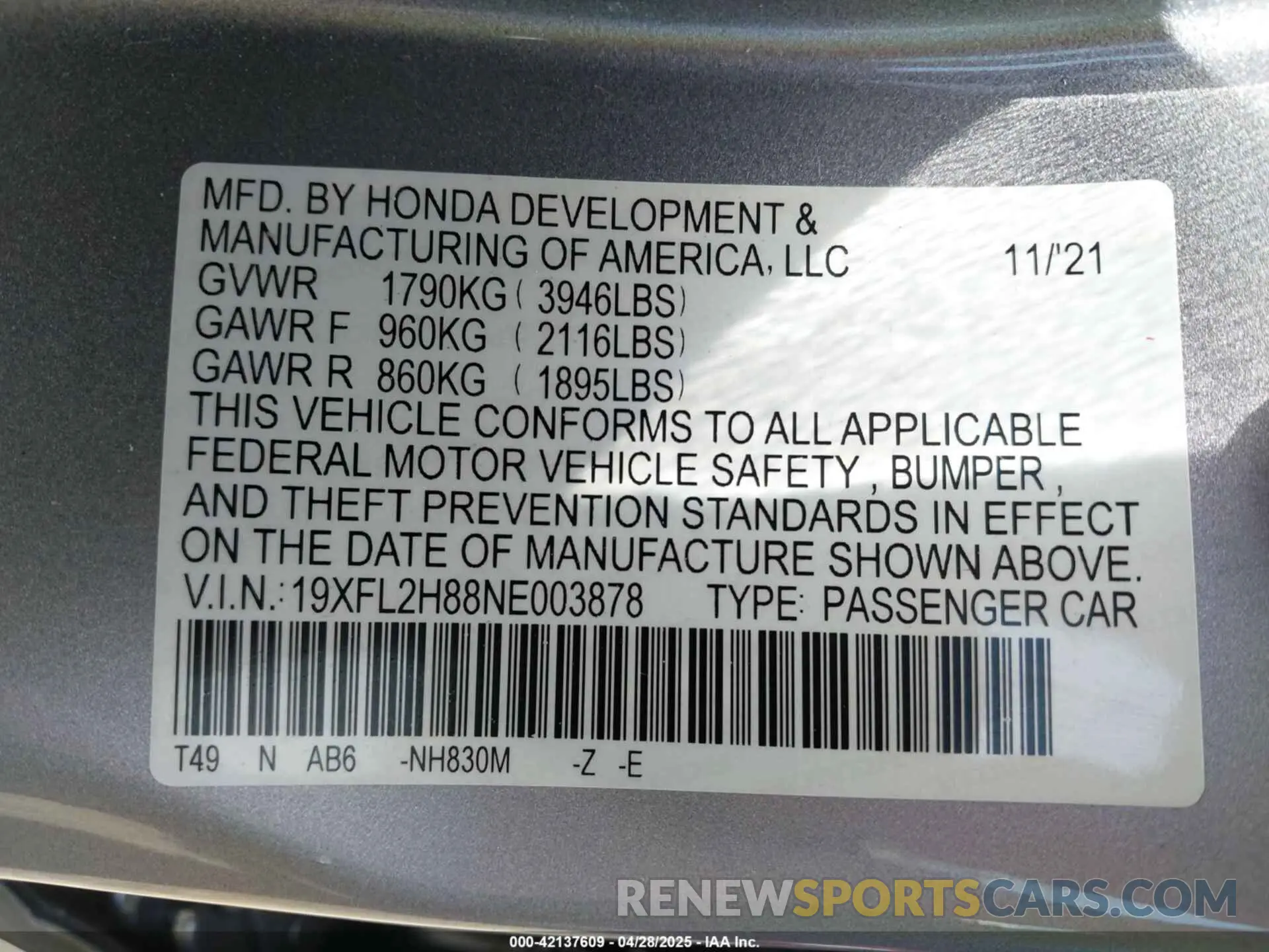 9 Фотография поврежденного автомобиля 19XFL2H88NE003878 HONDA CIVIC 2022