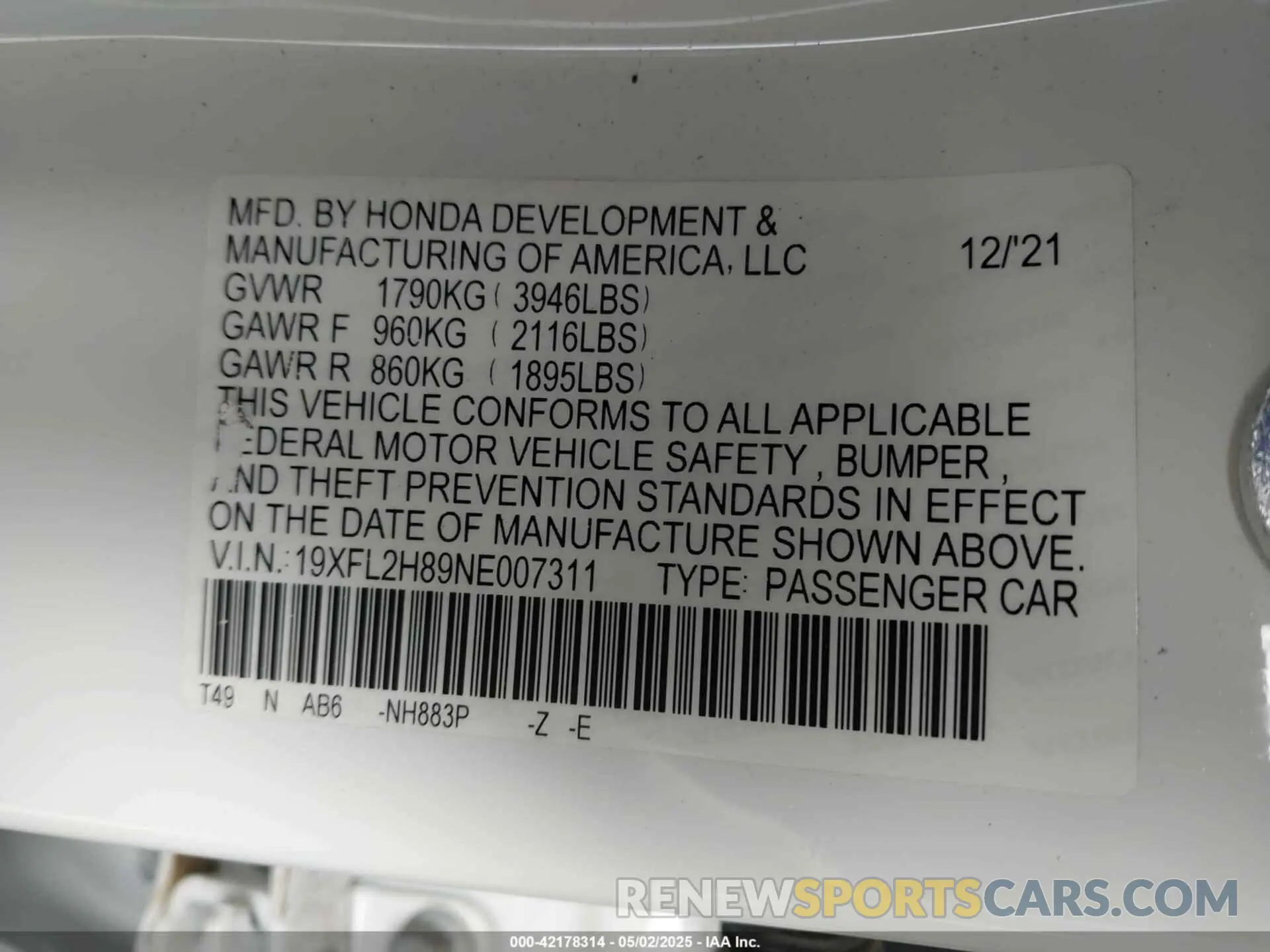 9 Photograph of a damaged car 19XFL2H89NE007311 HONDA CIVIC 2022