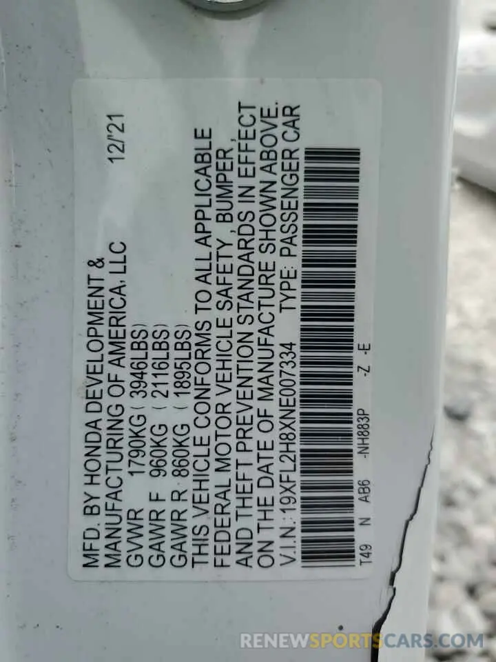 12 Фотография поврежденного автомобиля 19XFL2H8XNE007334 HONDA CIVIC 2022