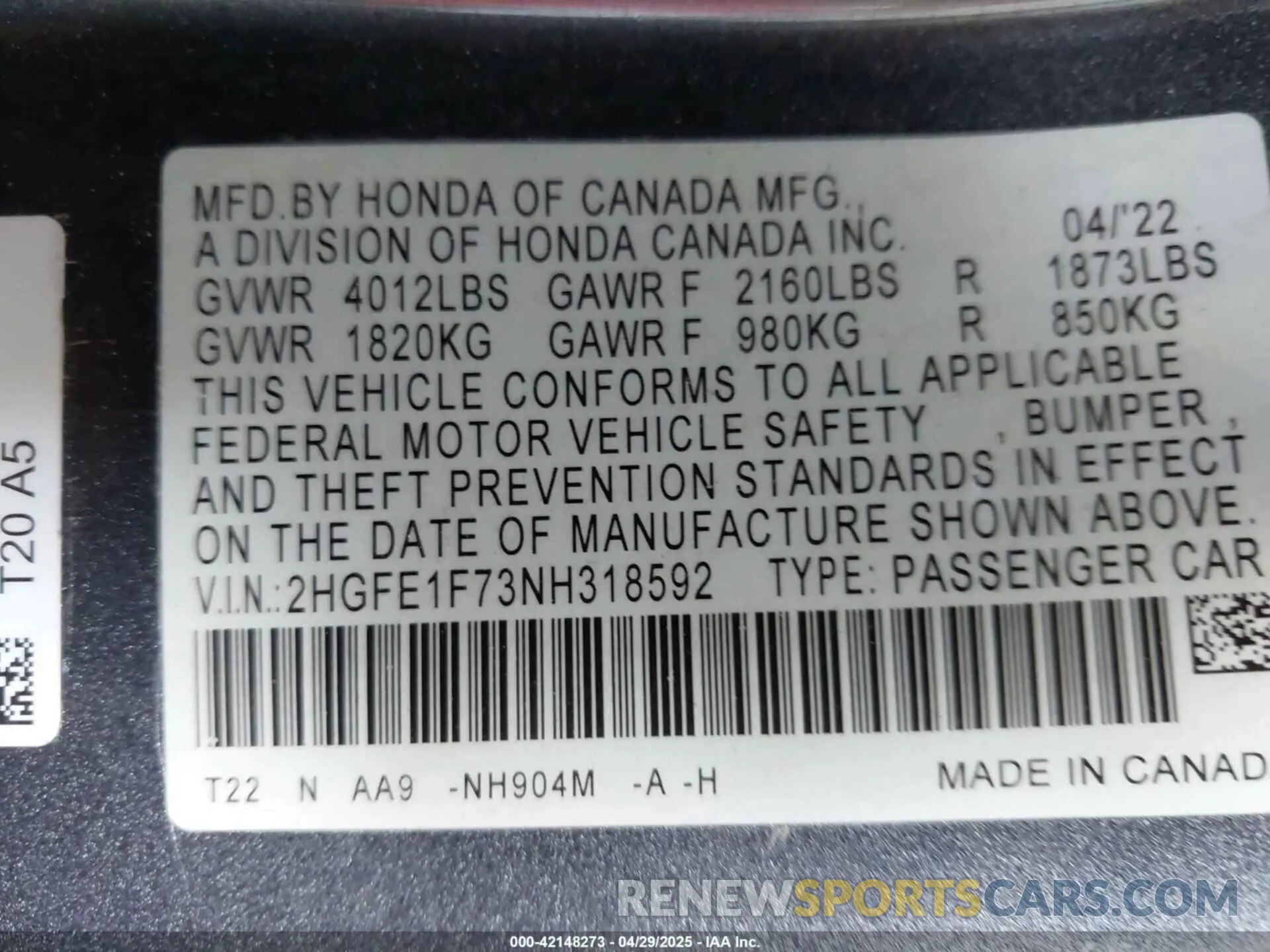 9 Photograph of a damaged car 2HGFE1F73NH318592 HONDA CIVIC 2022