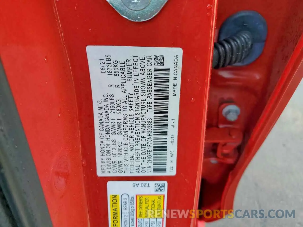 12 Photograph of a damaged car 2HGFE1F75NH303883 HONDA CIVIC 2022