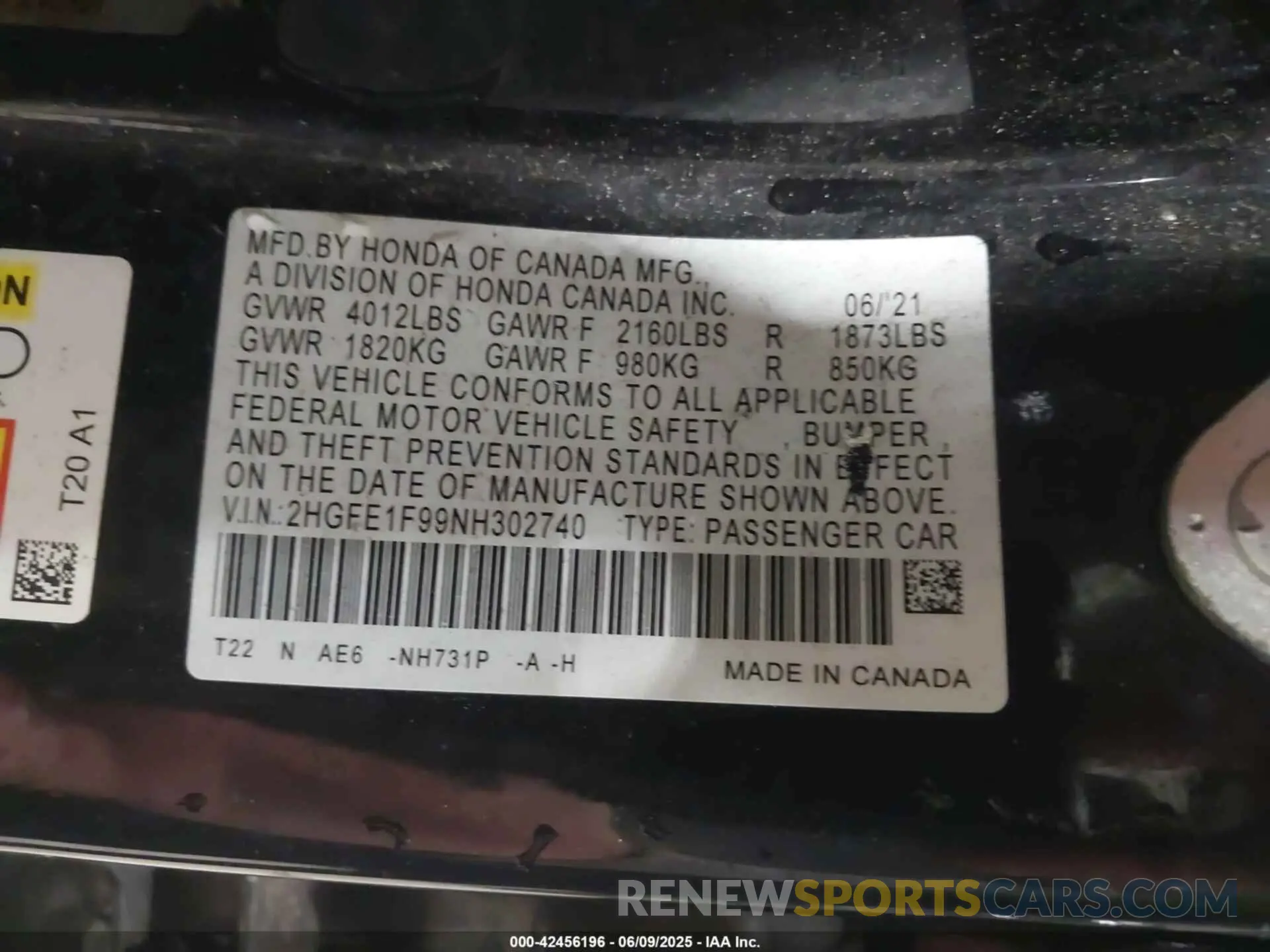 9 Photograph of a damaged car 2HGFE1F99NH302740 HONDA CIVIC 2022