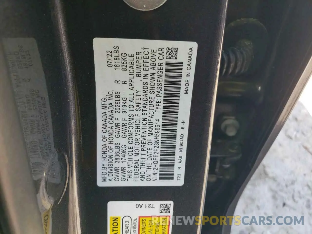 13 Photograph of a damaged car 2HGFE2F23NH596614 HONDA CIVIC 2022