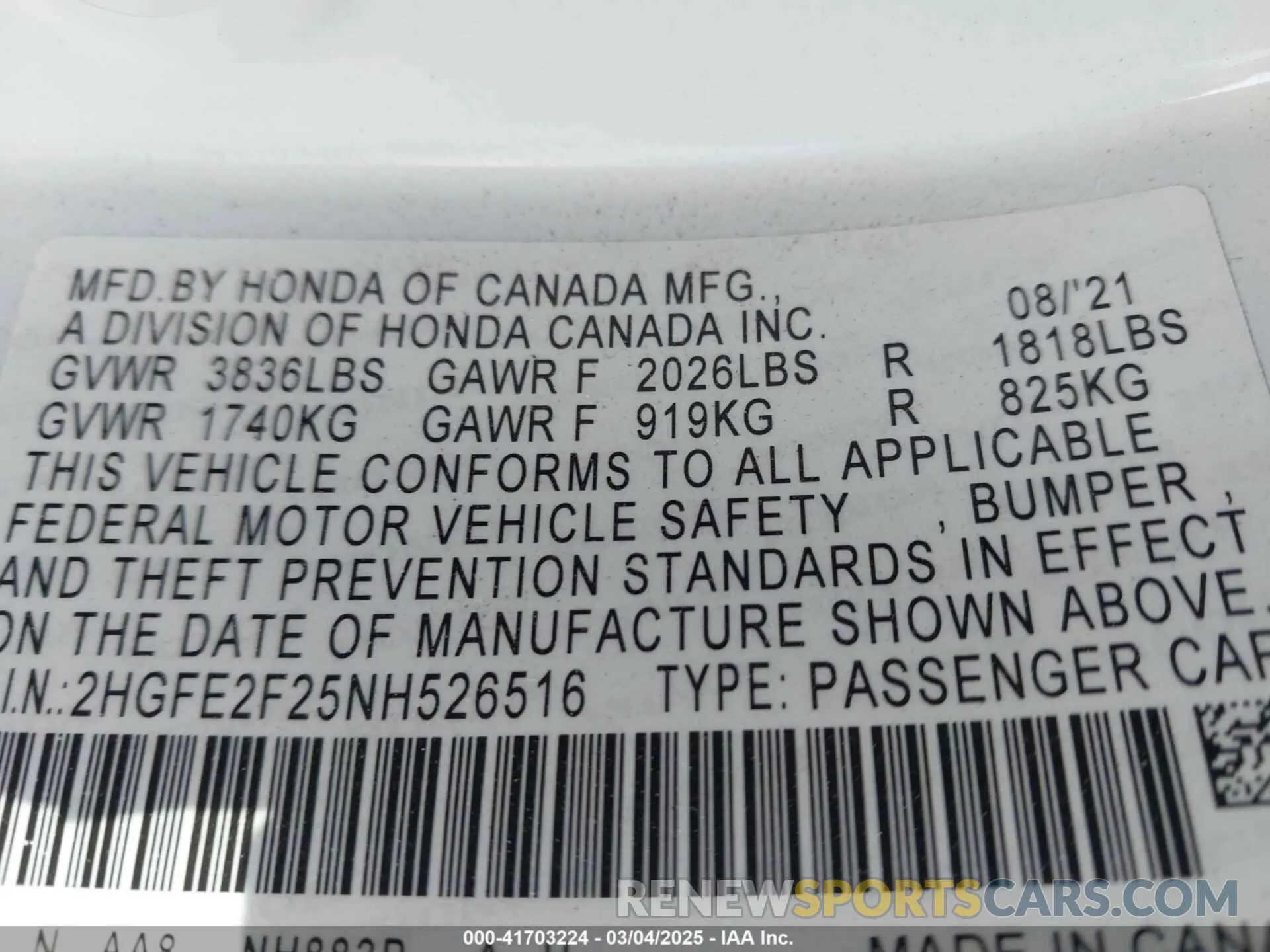 9 Фотография поврежденного автомобиля 2HGFE2F25NH526516 HONDA CIVIC 2022