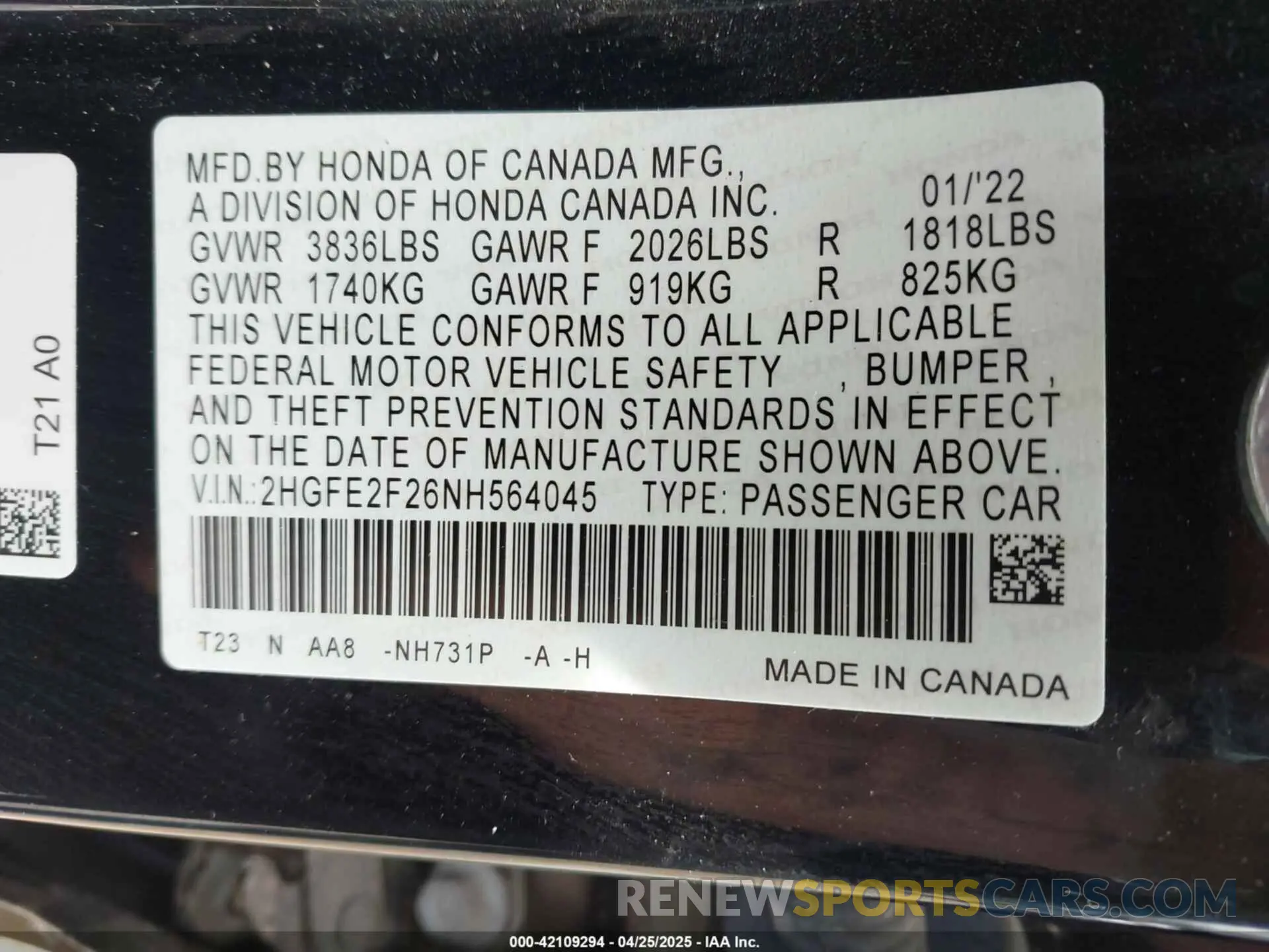 9 Photograph of a damaged car 2HGFE2F26NH564045 HONDA CIVIC 2022