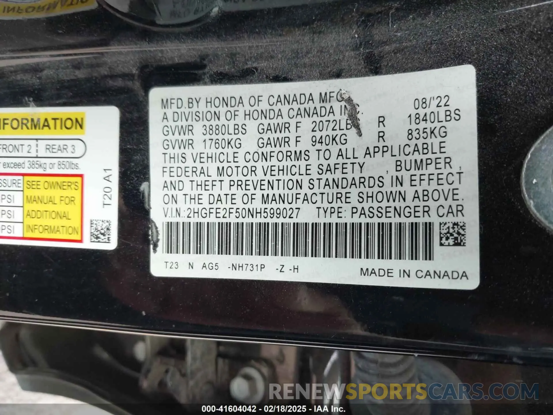 9 Photograph of a damaged car 2HGFE2F50NH599027 HONDA CIVIC 2022