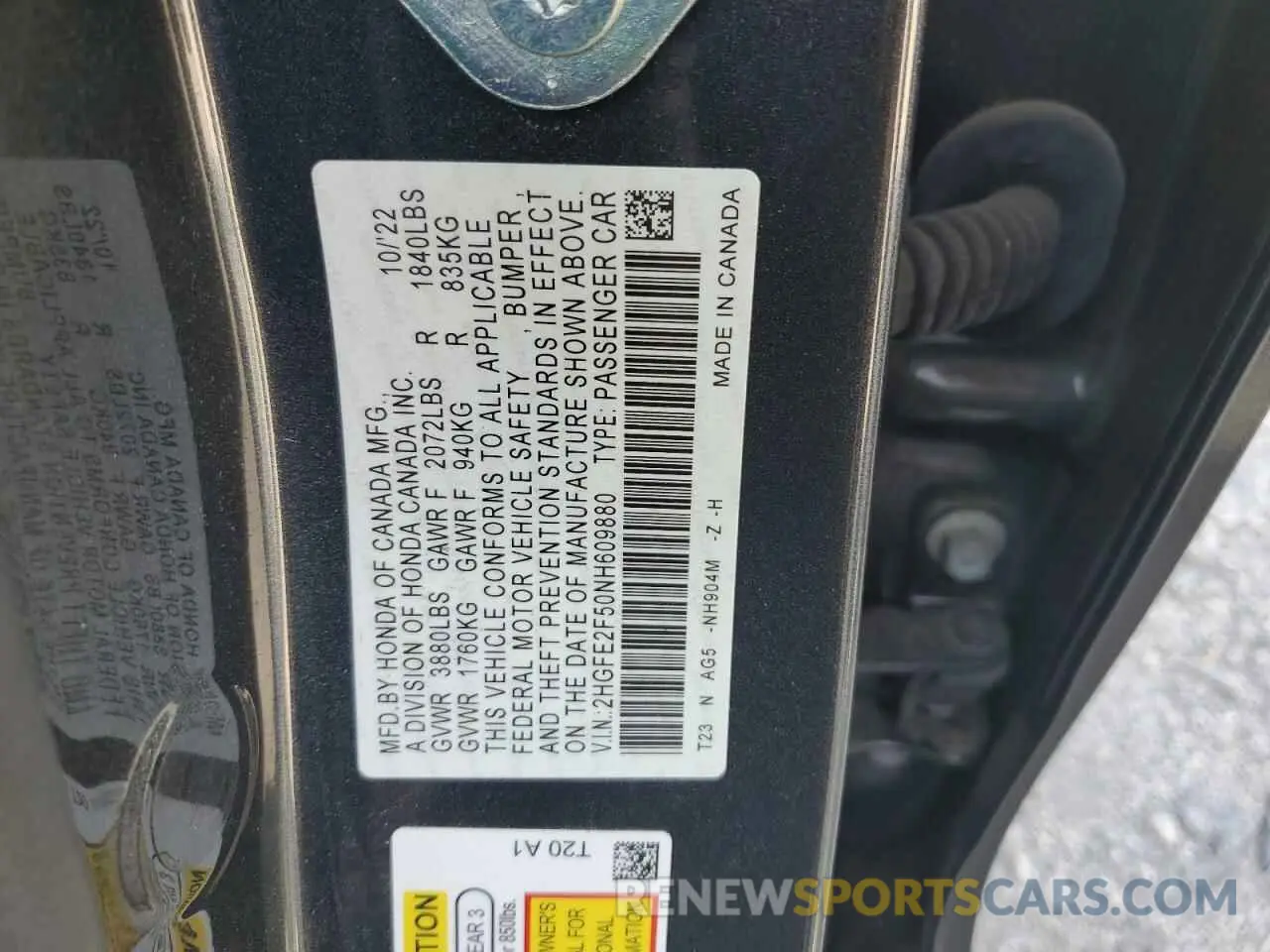 12 Photograph of a damaged car 2HGFE2F50NH609880 HONDA CIVIC 2022