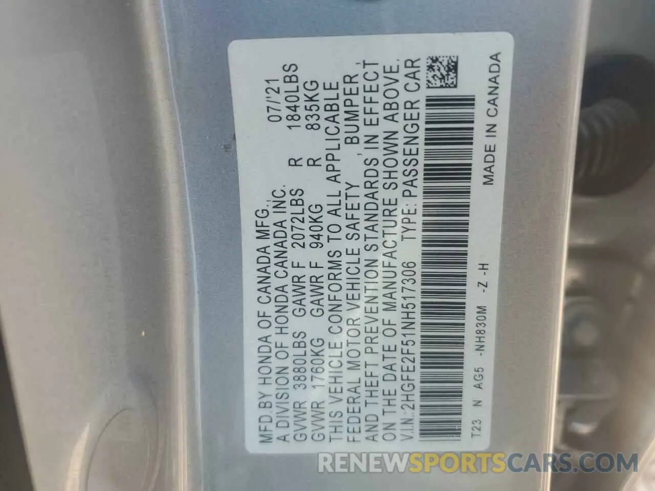 14 Фотография поврежденного автомобиля 2HGFE2F51NH517306 HONDA CIVIC 2022