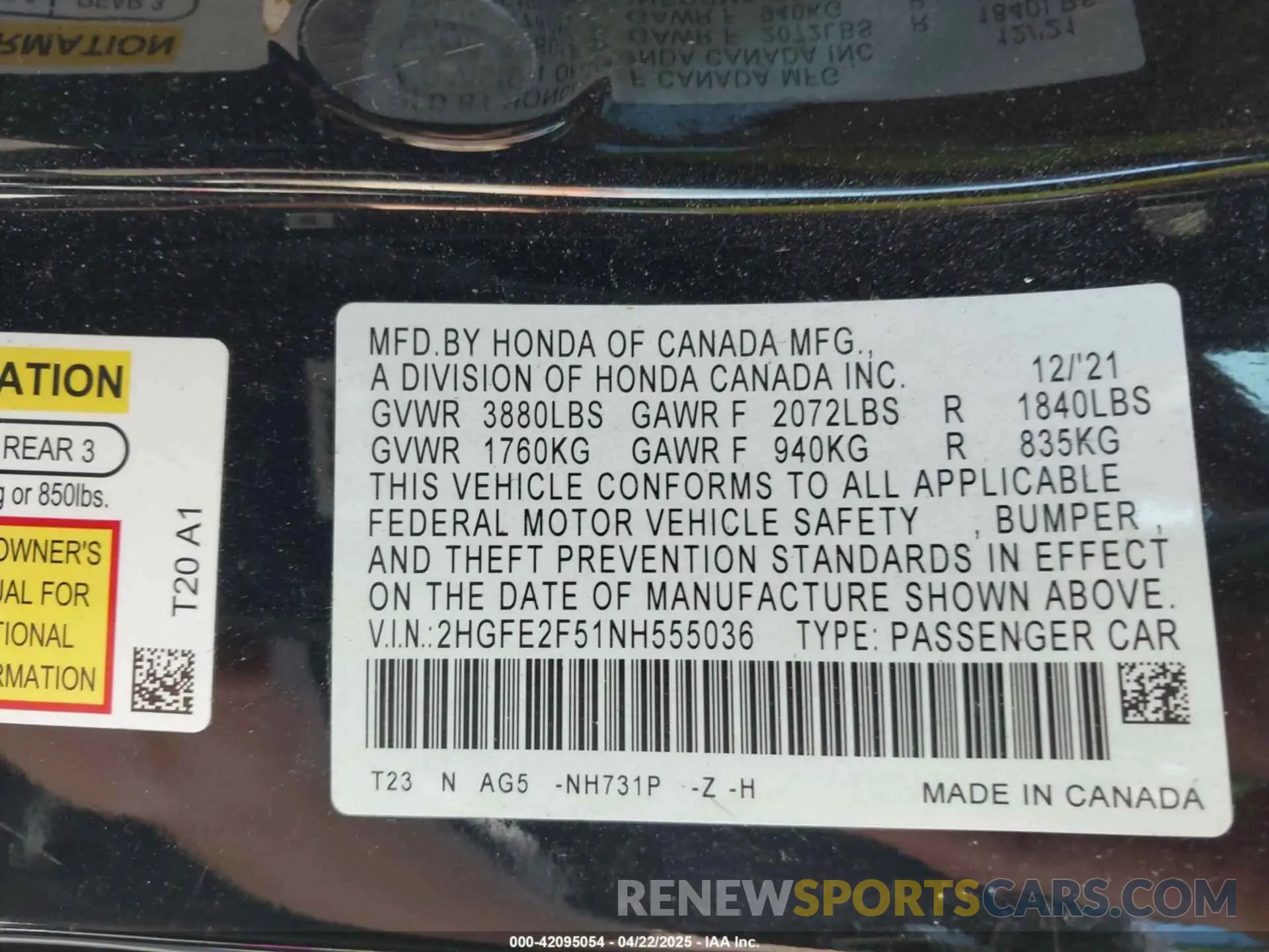 9 Photograph of a damaged car 2HGFE2F51NH555036 HONDA CIVIC 2022