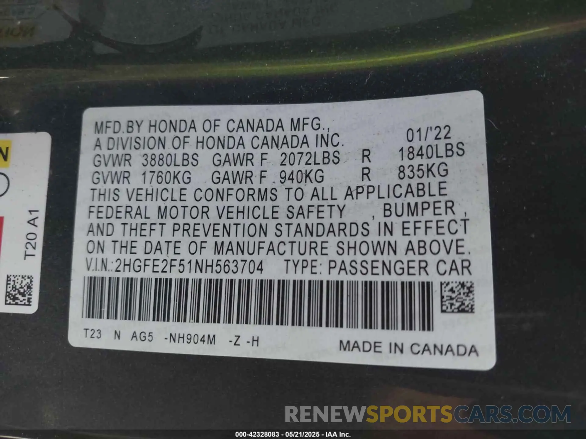 9 Photograph of a damaged car 2HGFE2F51NH563704 HONDA CIVIC 2022