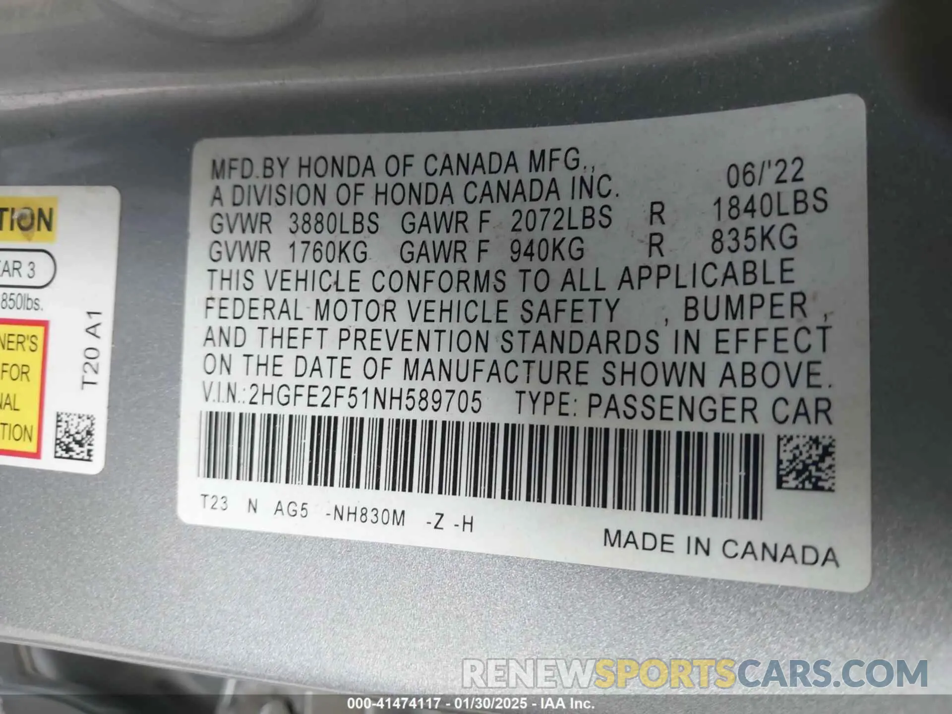 9 Photograph of a damaged car 2HGFE2F51NH589705 HONDA CIVIC 2022