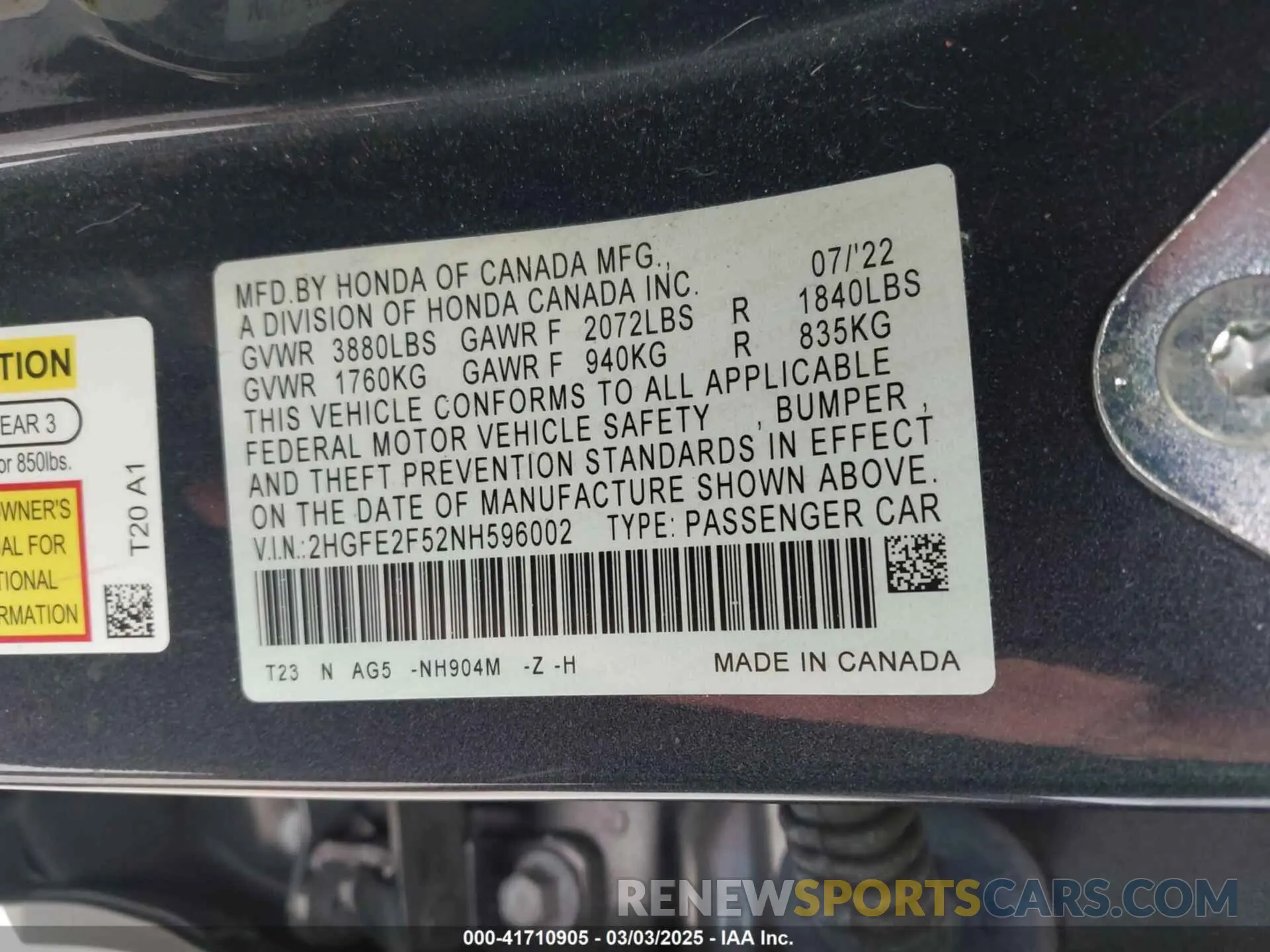 9 Фотография поврежденного автомобиля 2HGFE2F52NH596002 HONDA CIVIC 2022