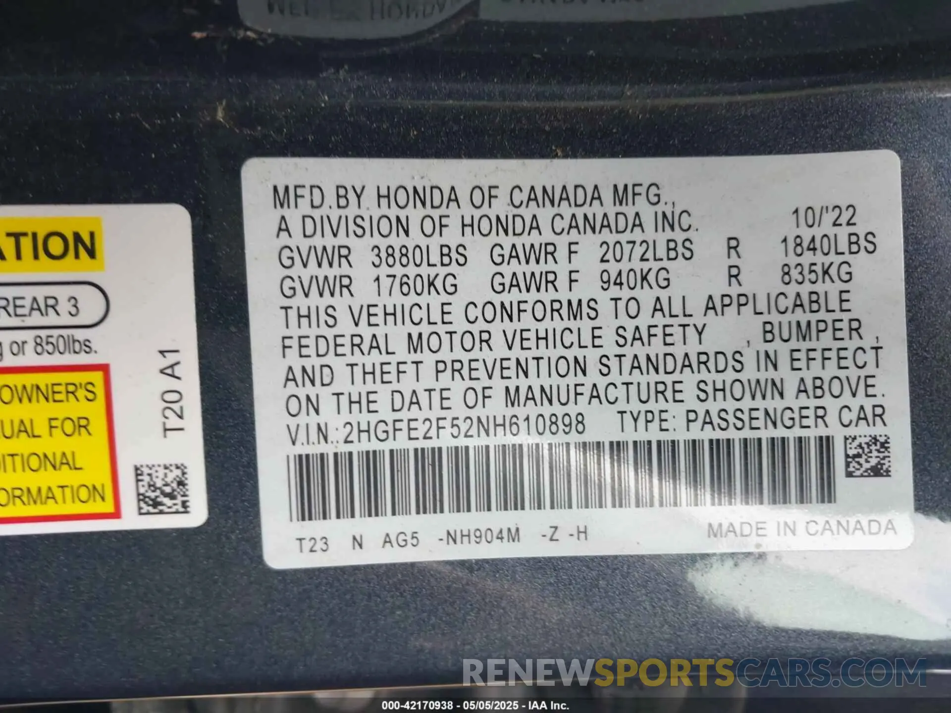9 Фотография поврежденного автомобиля 2HGFE2F52NH610898 HONDA CIVIC 2022