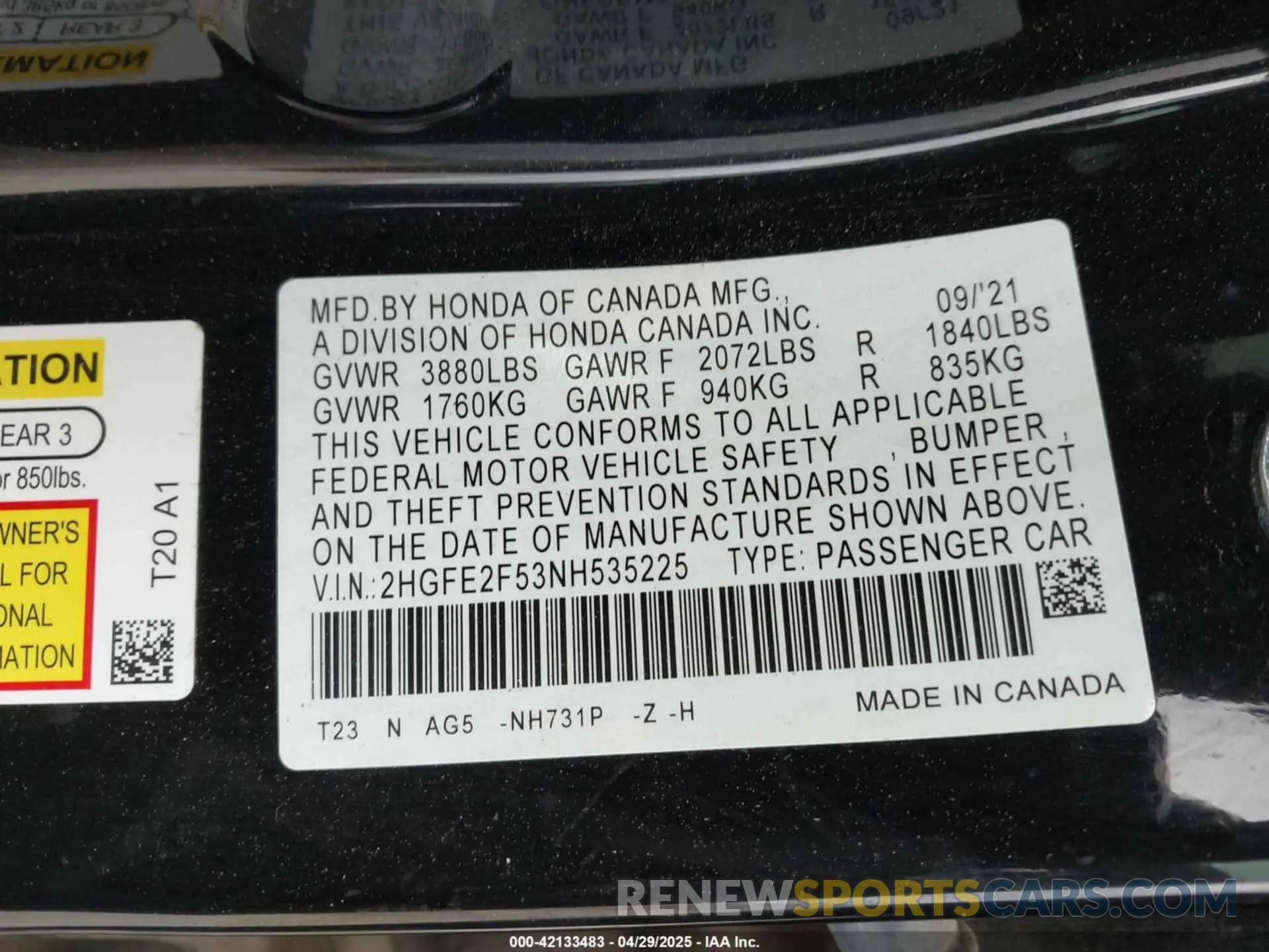 9 Photograph of a damaged car 2HGFE2F53NH535225 HONDA CIVIC 2022