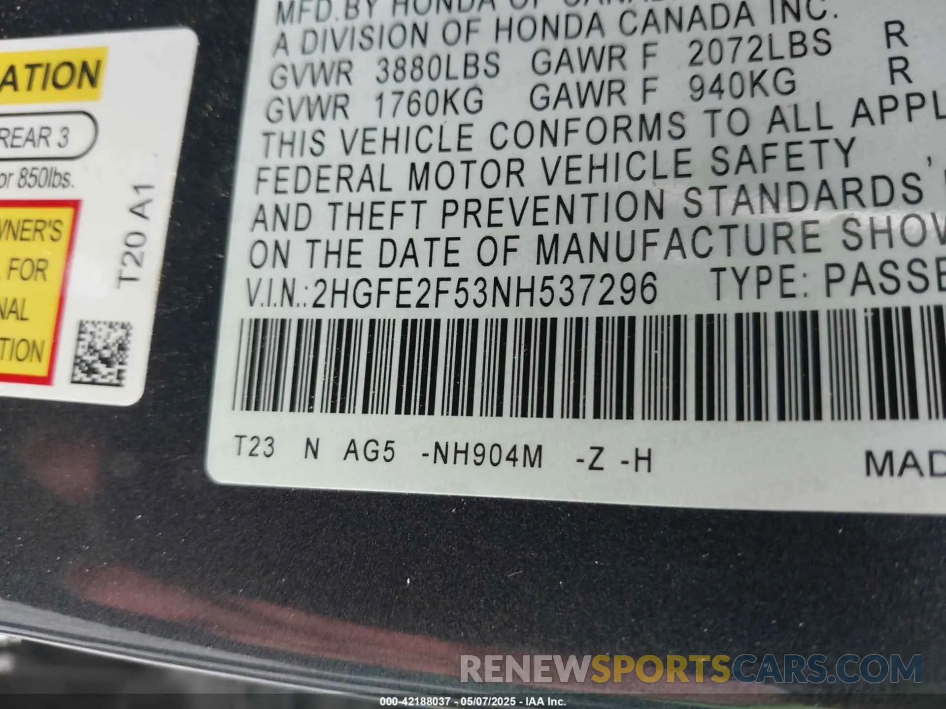 9 Photograph of a damaged car 2HGFE2F53NH537296 HONDA CIVIC 2022