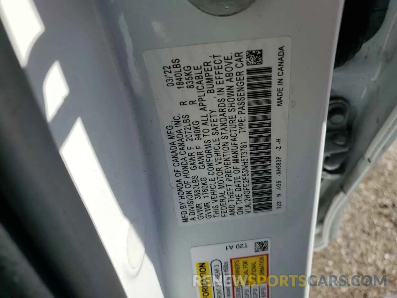 13 Photograph of a damaged car 2HGFE2F53NH573781 HONDA CIVIC 2022