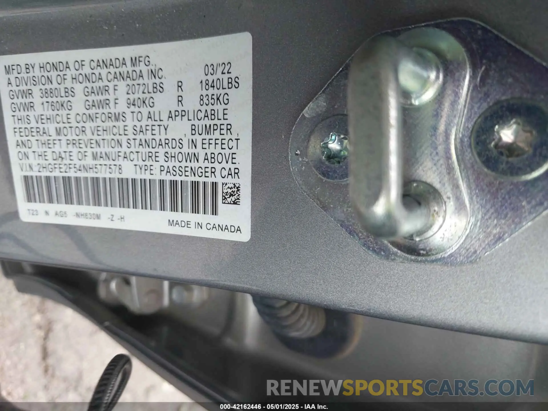 9 Photograph of a damaged car 2HGFE2F54NH577578 HONDA CIVIC 2022