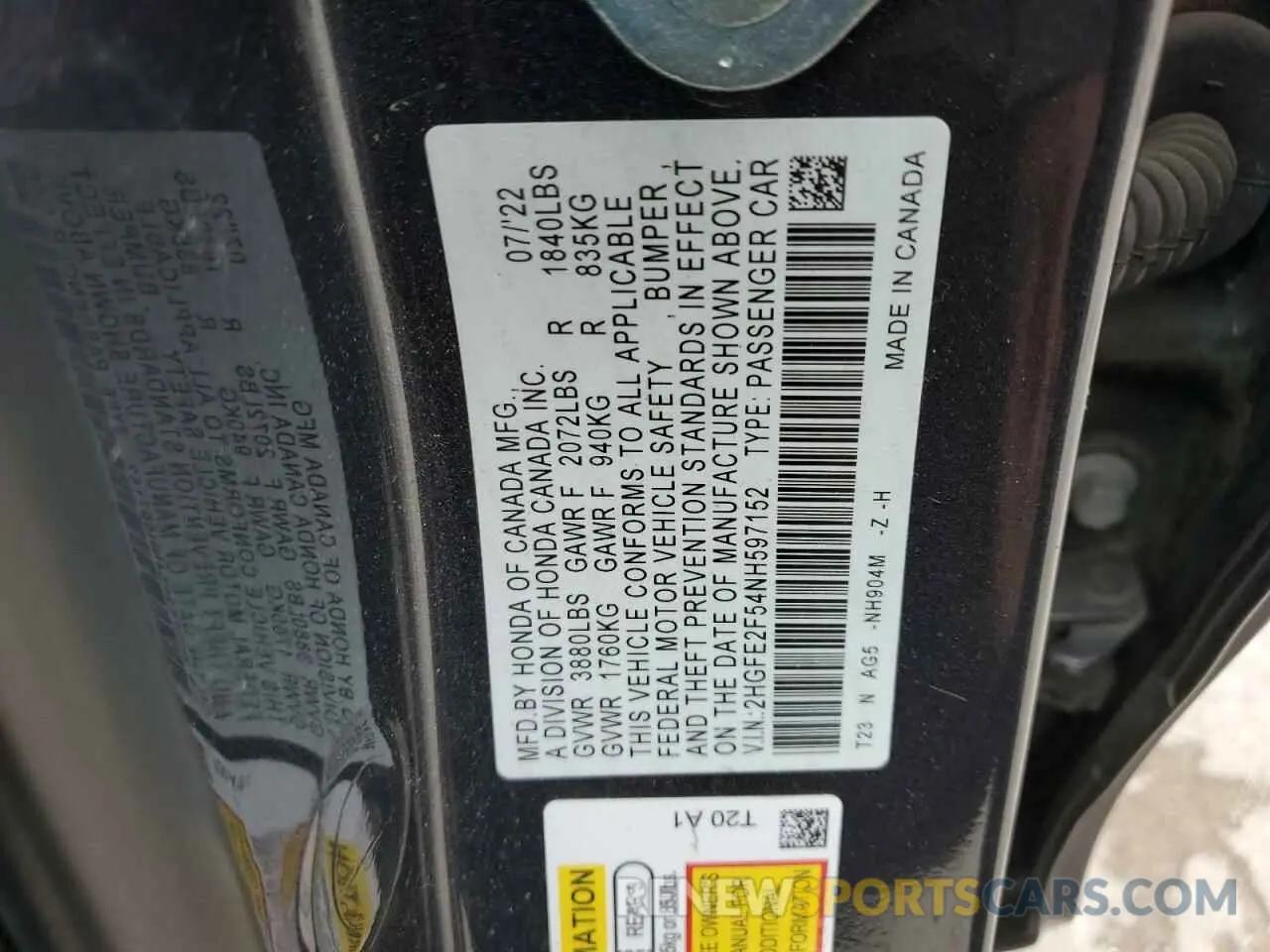 12 Photograph of a damaged car 2HGFE2F54NH597152 HONDA CIVIC 2022