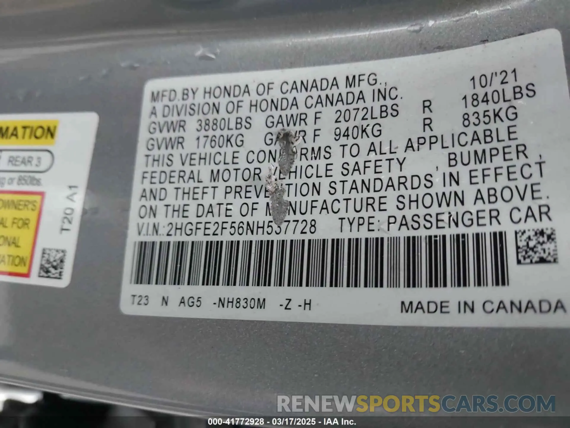 9 Фотография поврежденного автомобиля 2HGFE2F56NH537728 HONDA CIVIC 2022