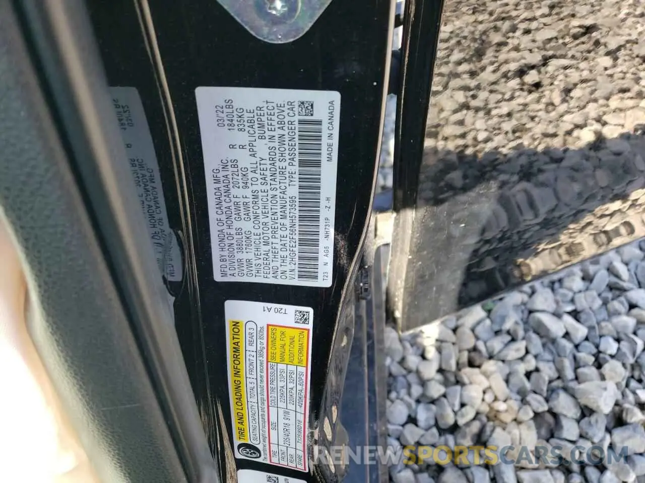 12 Photograph of a damaged car 2HGFE2F56NH573595 HONDA CIVIC 2022