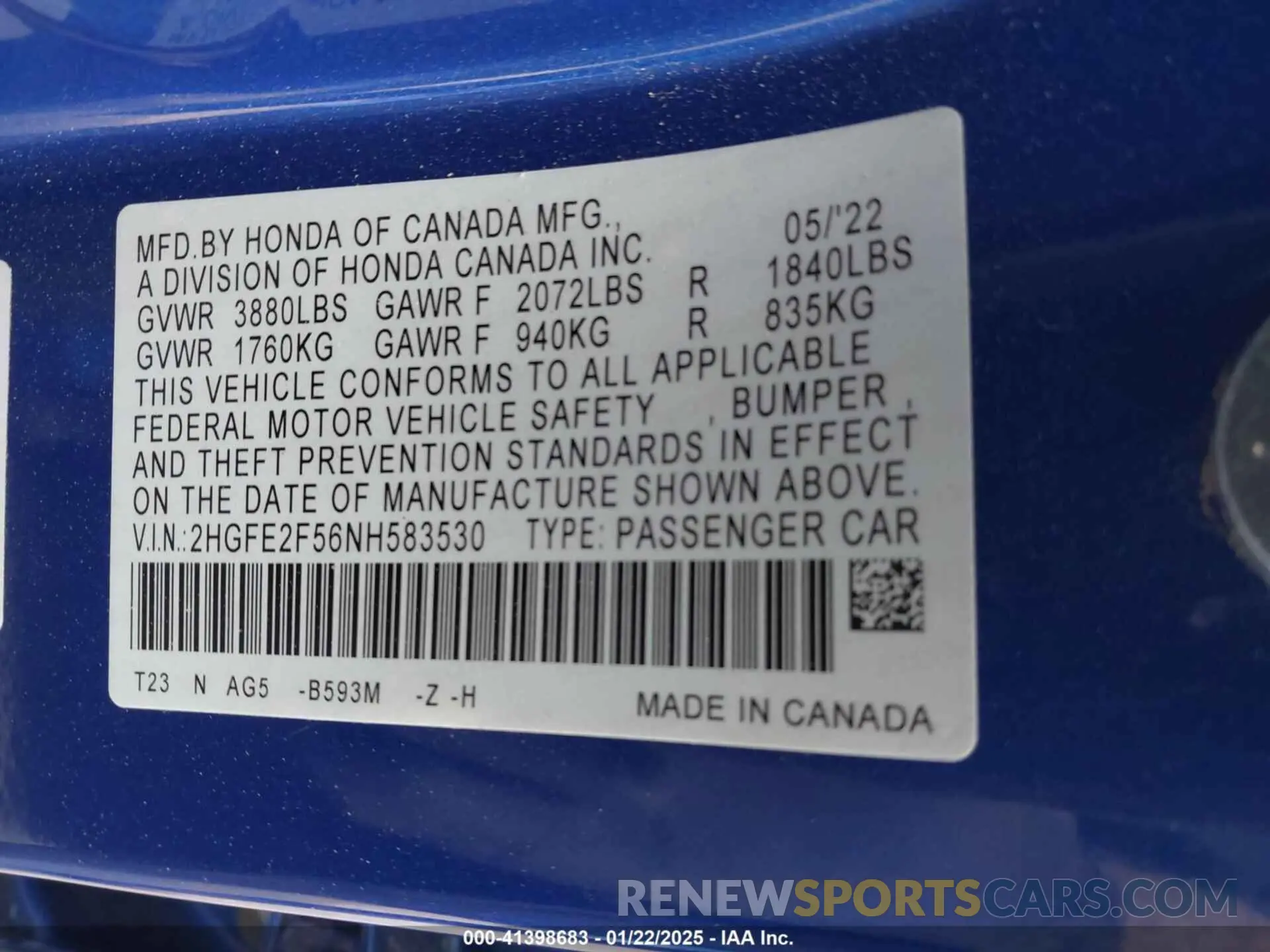 9 Photograph of a damaged car 2HGFE2F56NH583530 HONDA CIVIC 2022